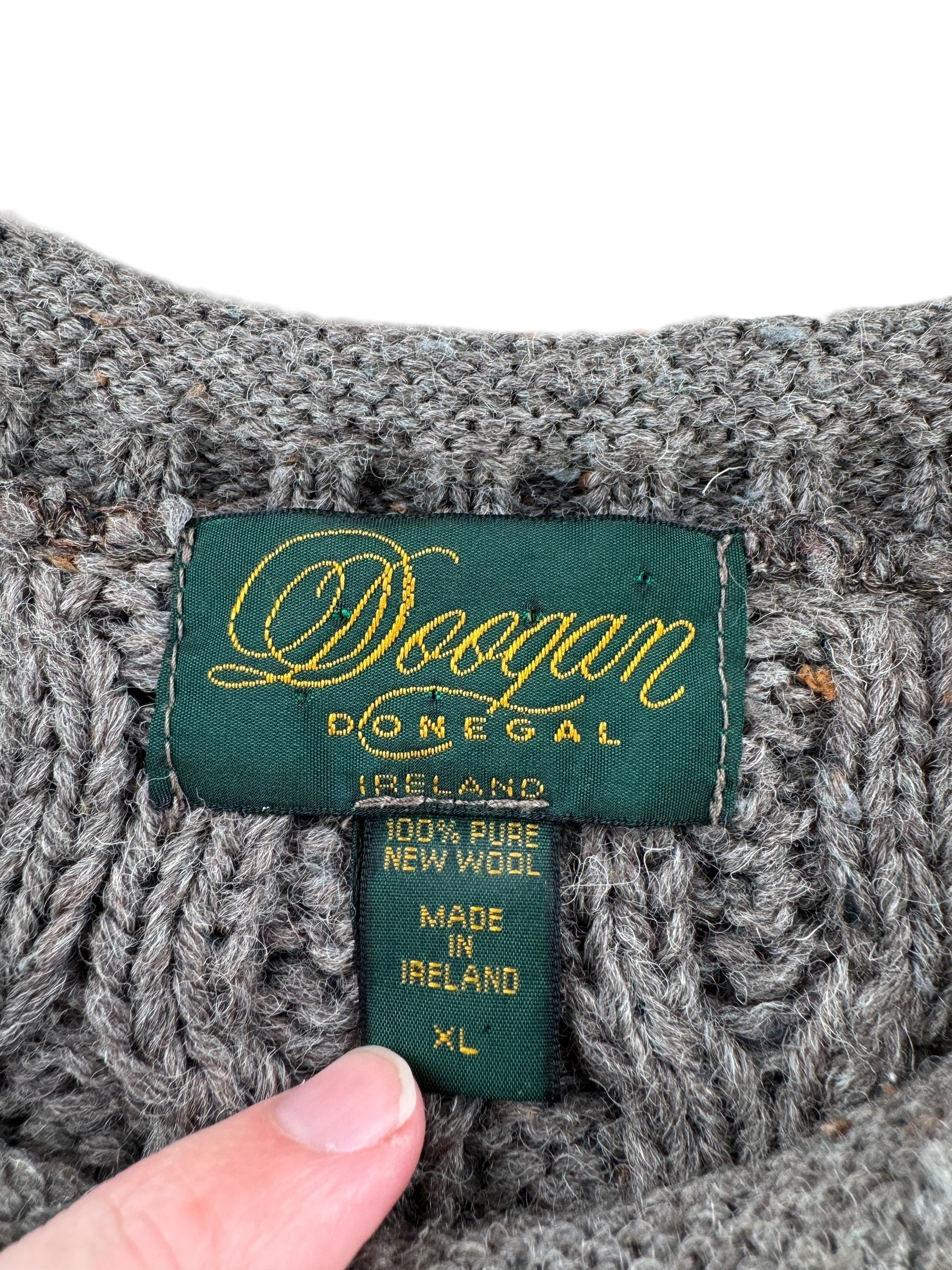 Tag on Vintage Doogan Grey Irish Wool Fishermans Sweater SZ XL