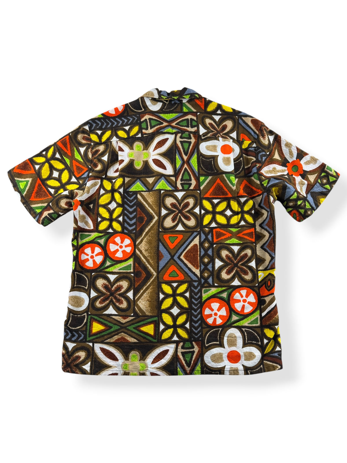Back of Vintage Floral Barkcloth Aloha Shirt SZ M