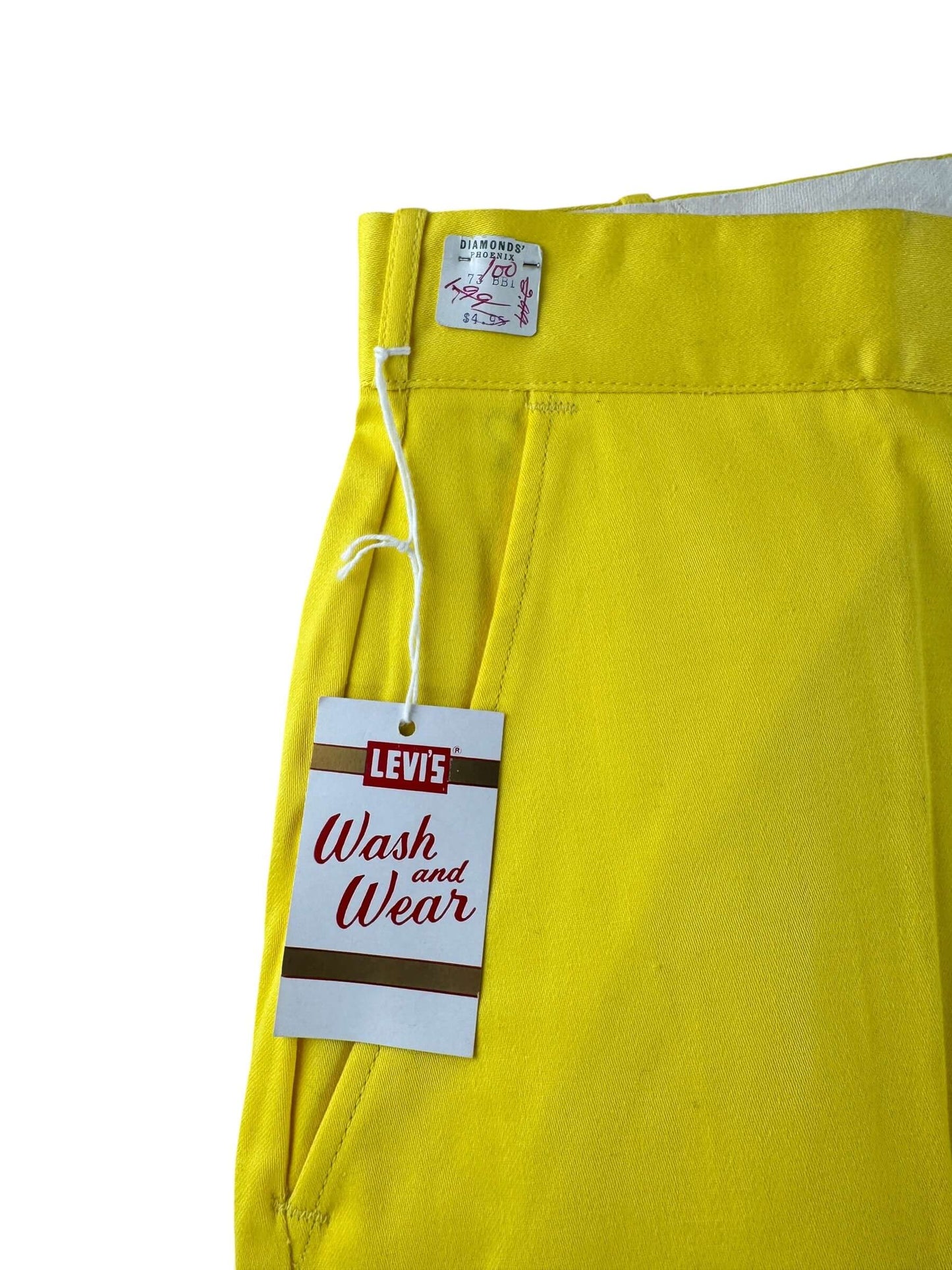NOS Tag on Vintage NOS Yellow Levi's Wash and Wear Spikes Trousers W31