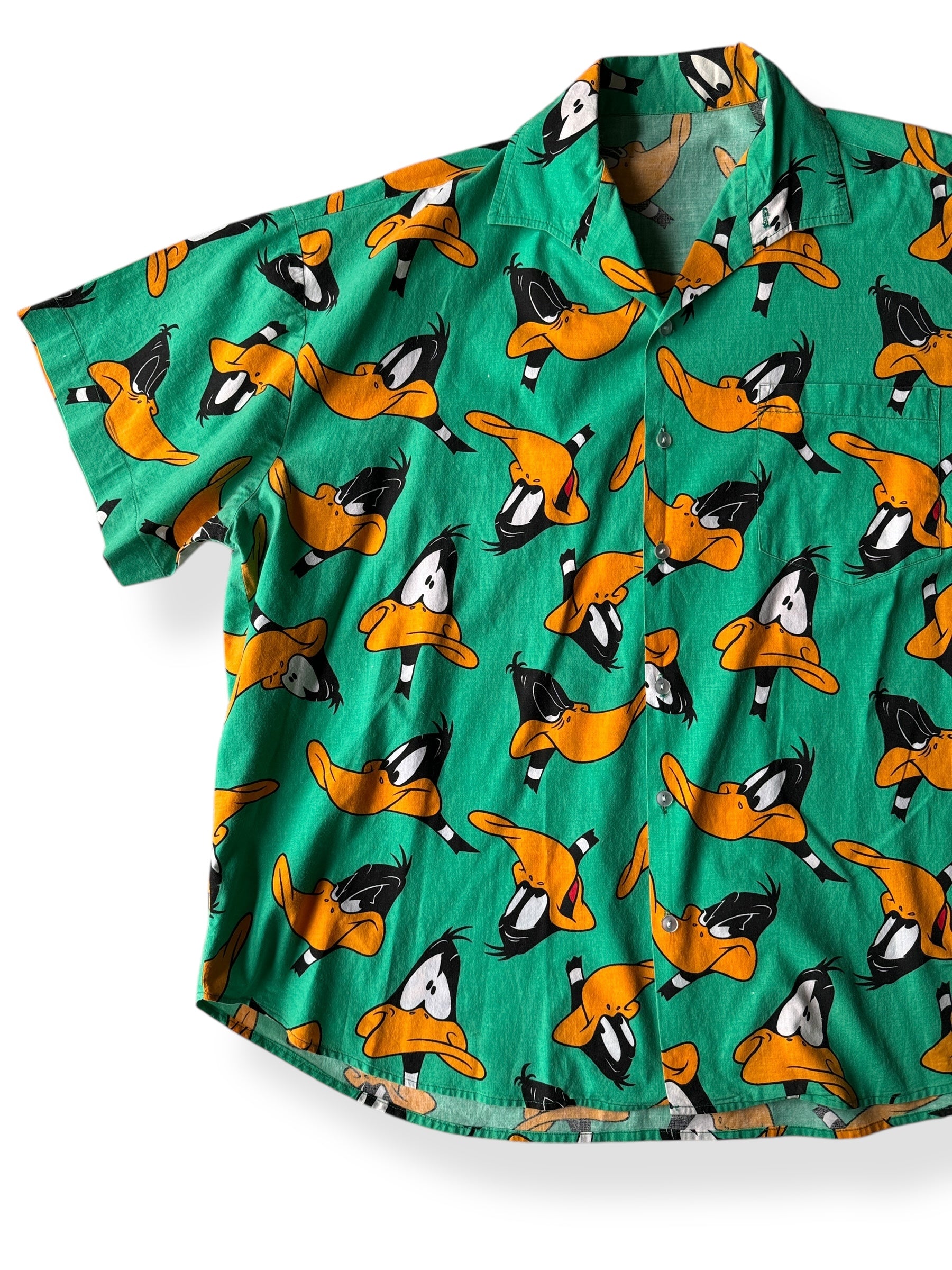 Front Right of Vintage Green Daffy Duck Button Up SZ XXL