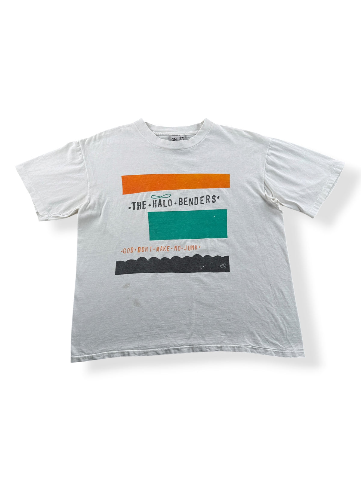 Front of Vintage Halo Benders God Don't Make No Junk Tee SZ L