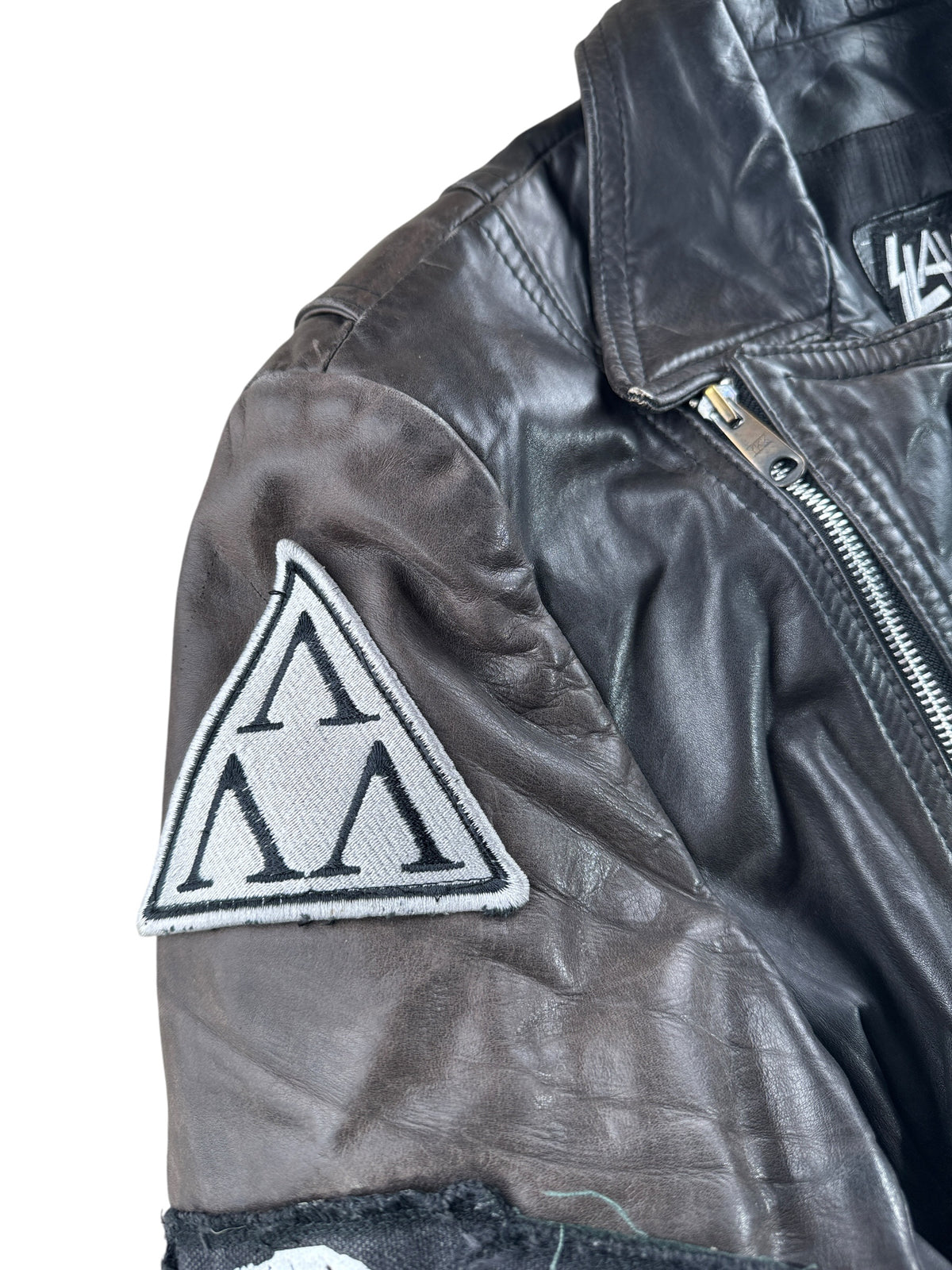 Patches on Vintage 90s Leather Battle Jacket SZ M