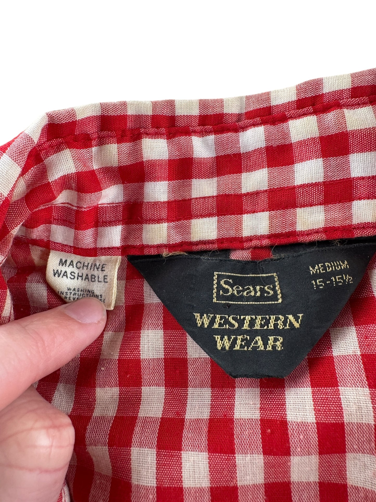 Label on Vintage Sears Gingham Pearlsnap SZ M