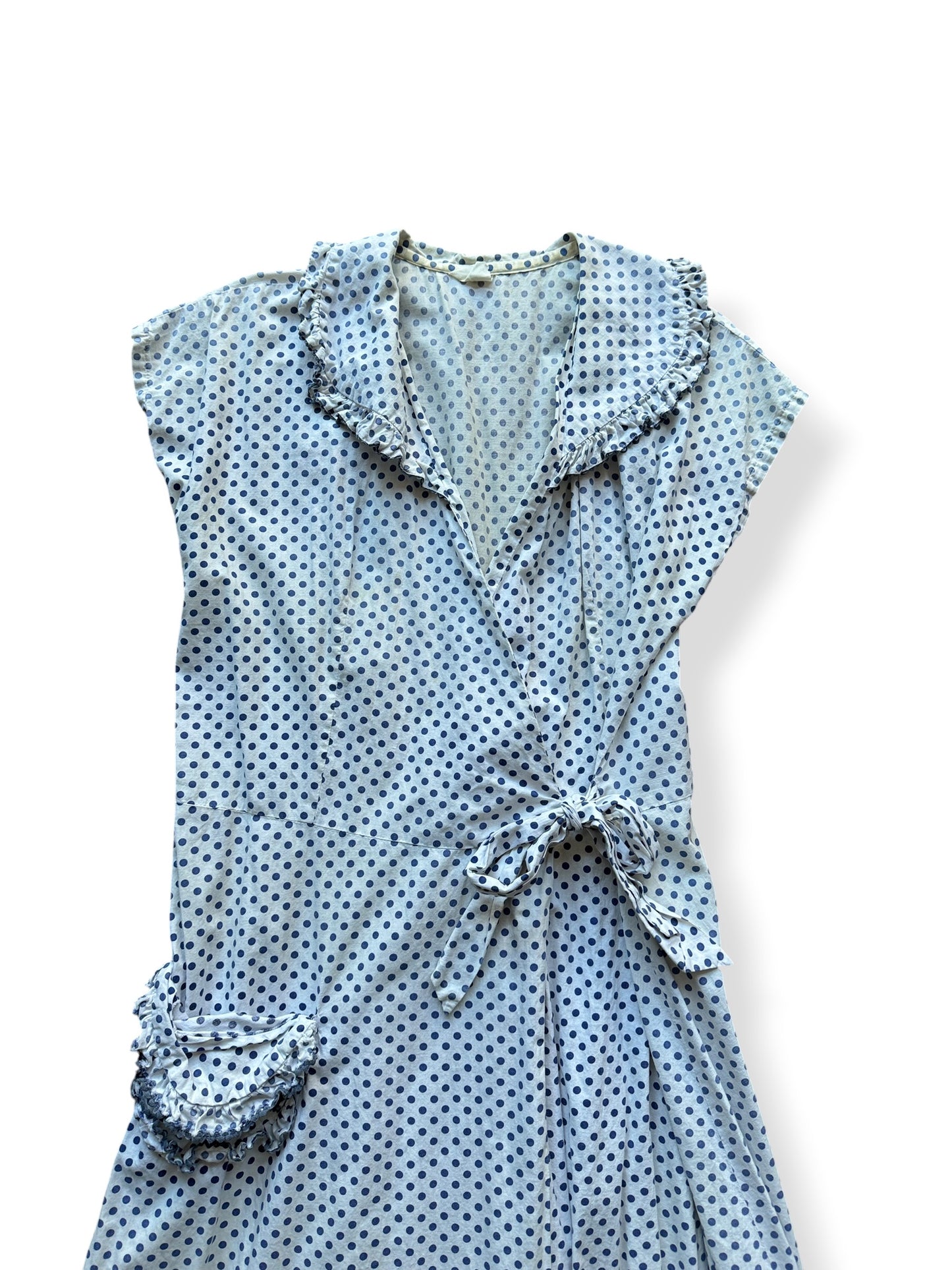 Front Close Up of Vintage Polka Dot Cotton House Dress SZ S/M