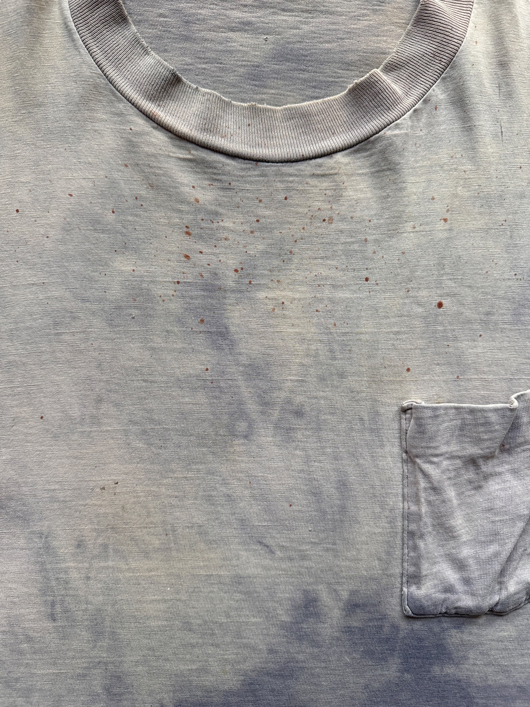 stains on Vintage Well-Loved Mervyn's Blank Pocket Tee SZ L