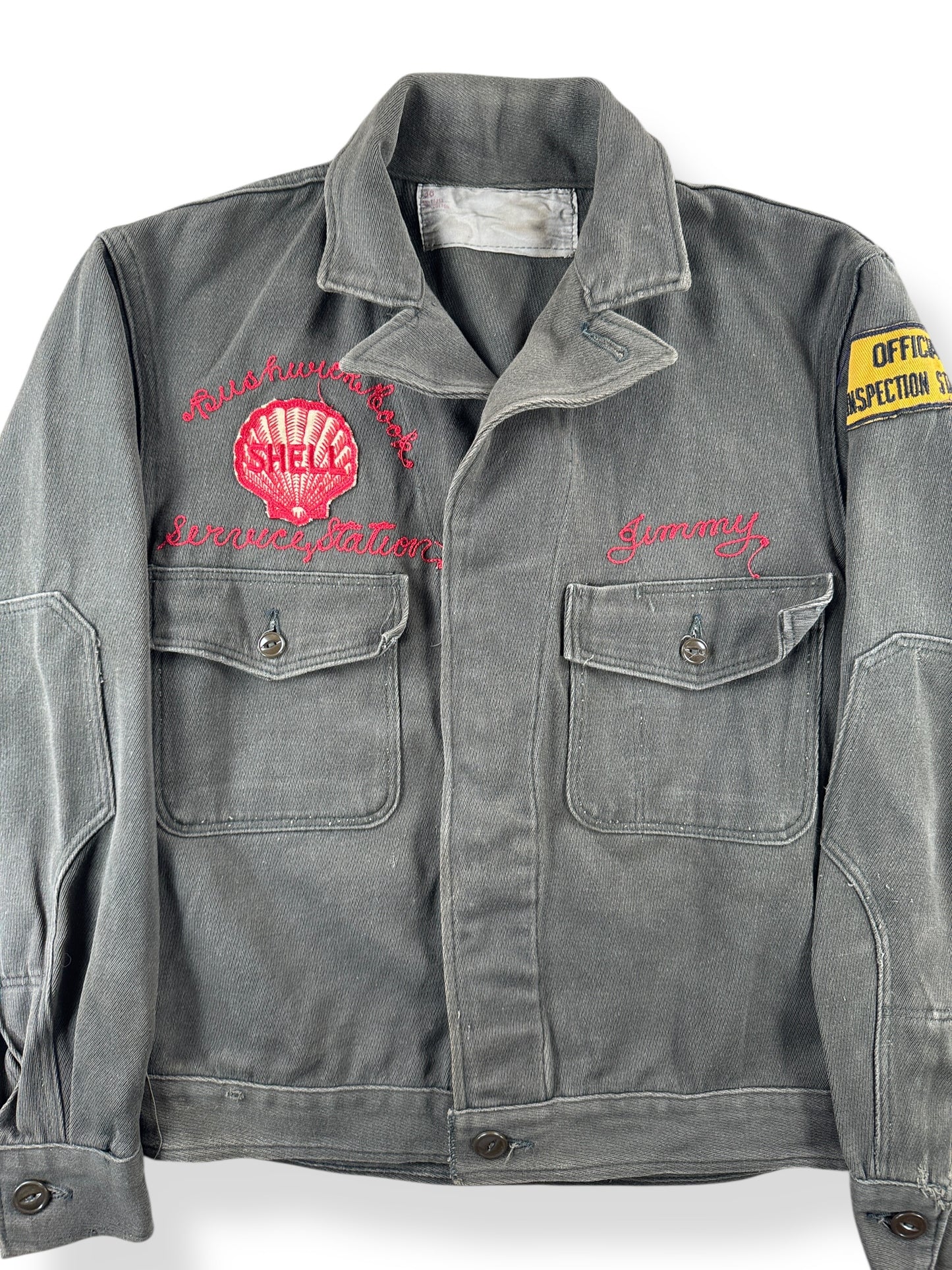 Front Close Up of Vintage Shell Service Station Jacket SZ 38