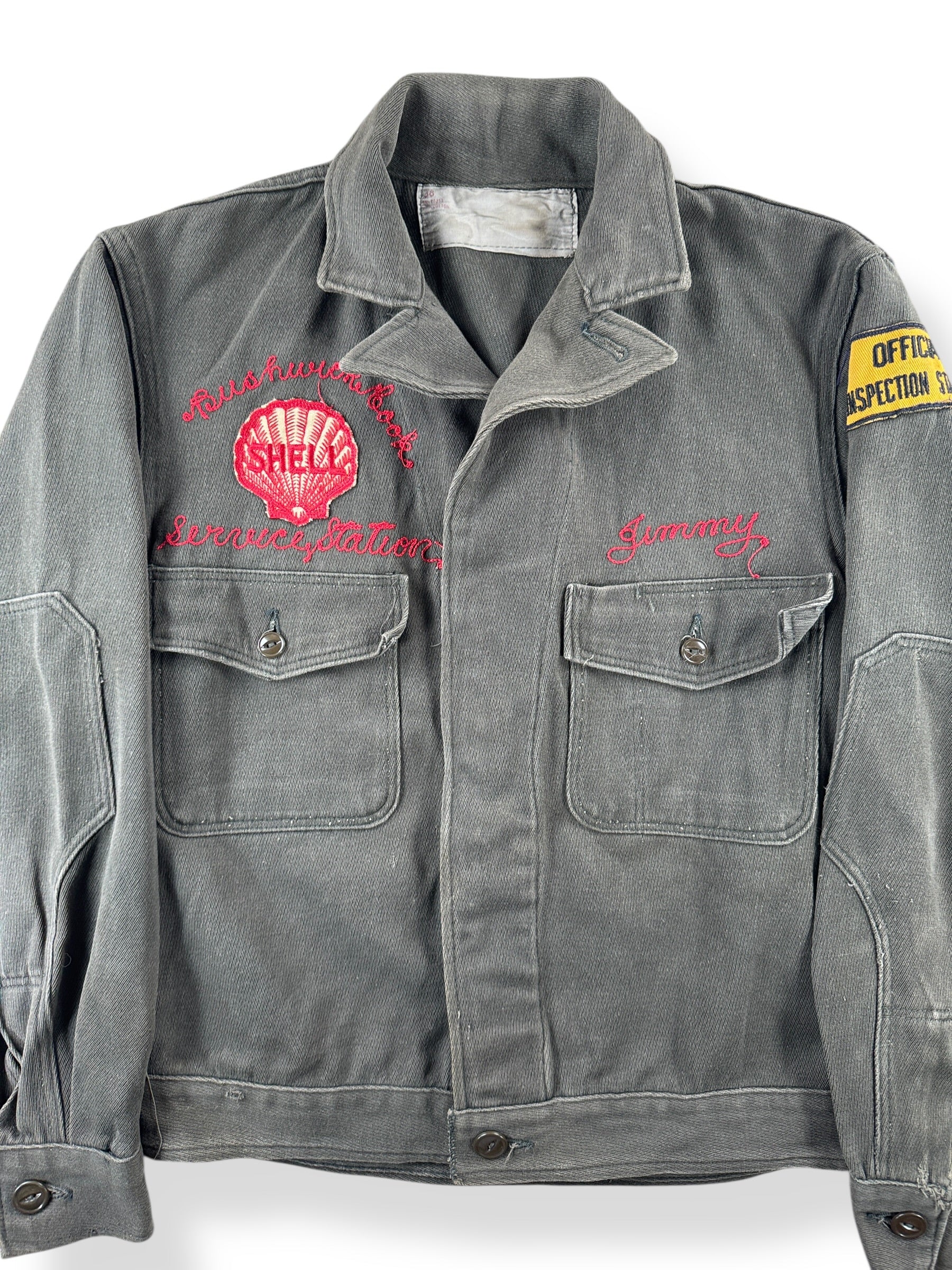 Front Close Up of Vintage Shell Service Station Jacket SZ 38