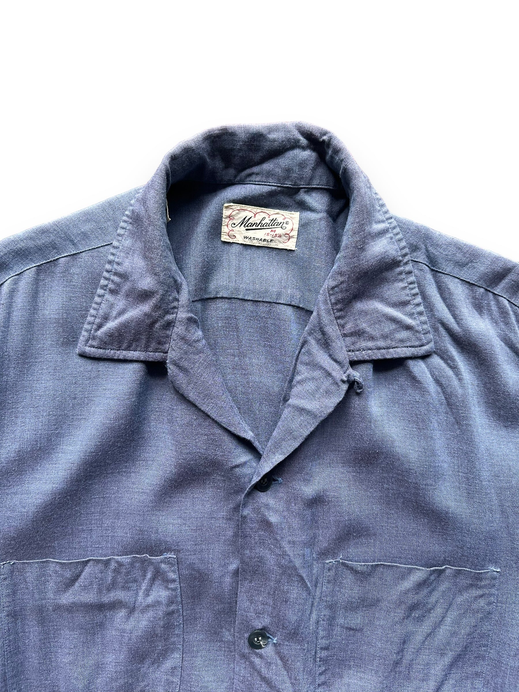 Tag View of Vintage Manhattan Loop Collar Shirt SZ M | Vintage Rockabilly Shirt Seattle | Barn Owl Vintage Seattle