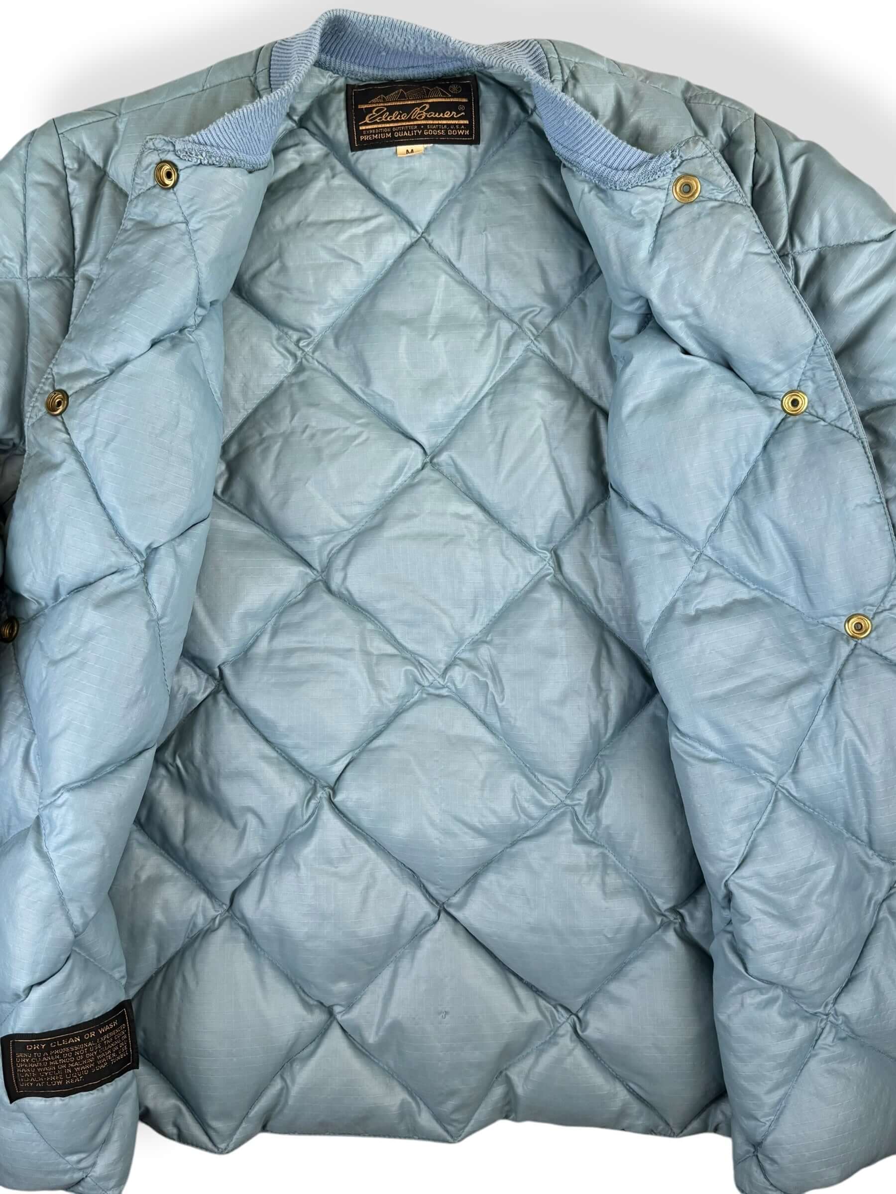 Openn view of 80s Eddie Bauer Pale Blue Quilted Puffer Jacket M