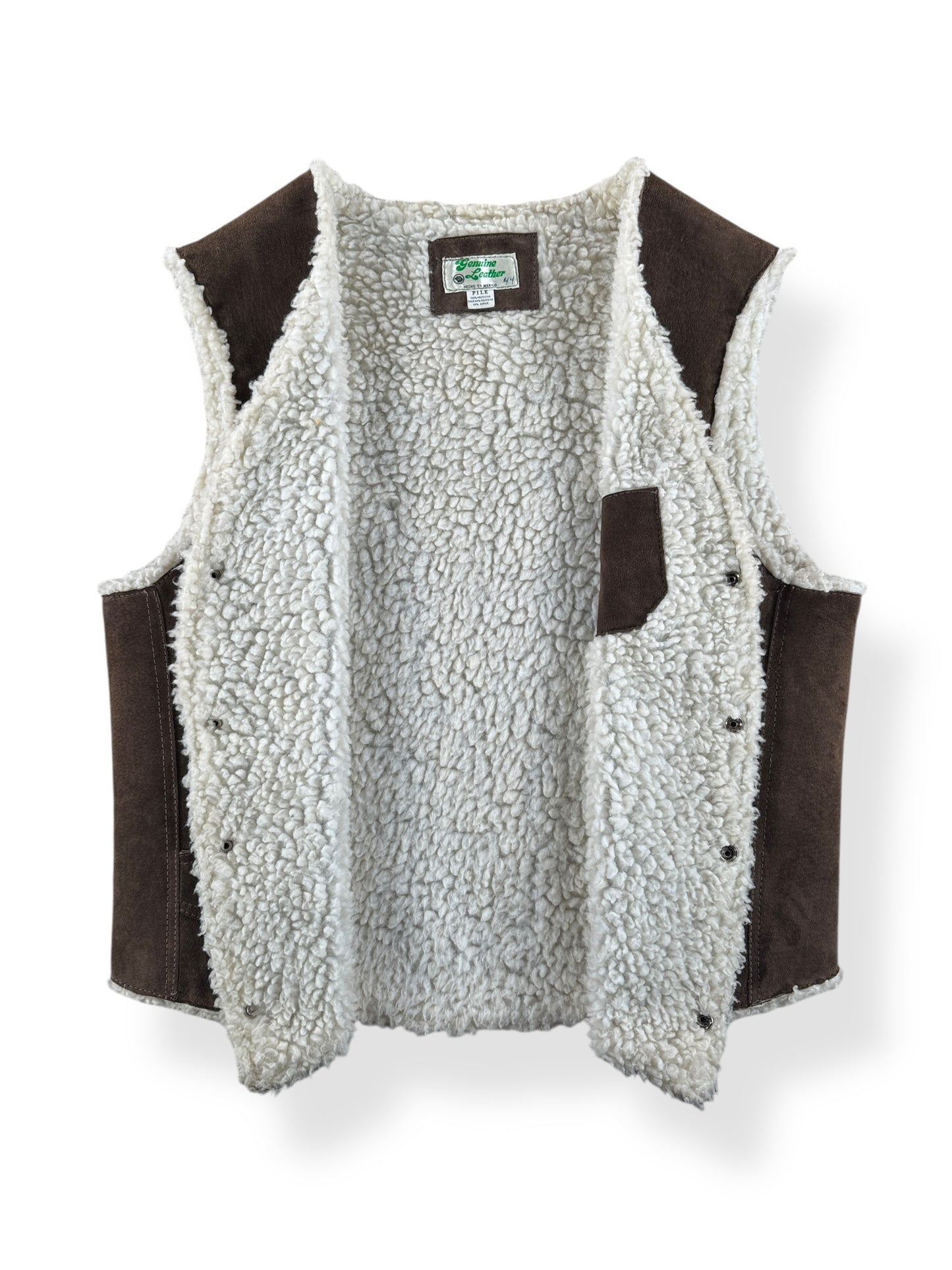 Inside of Vintage Suede Sherpa Lined Vest SZ 44