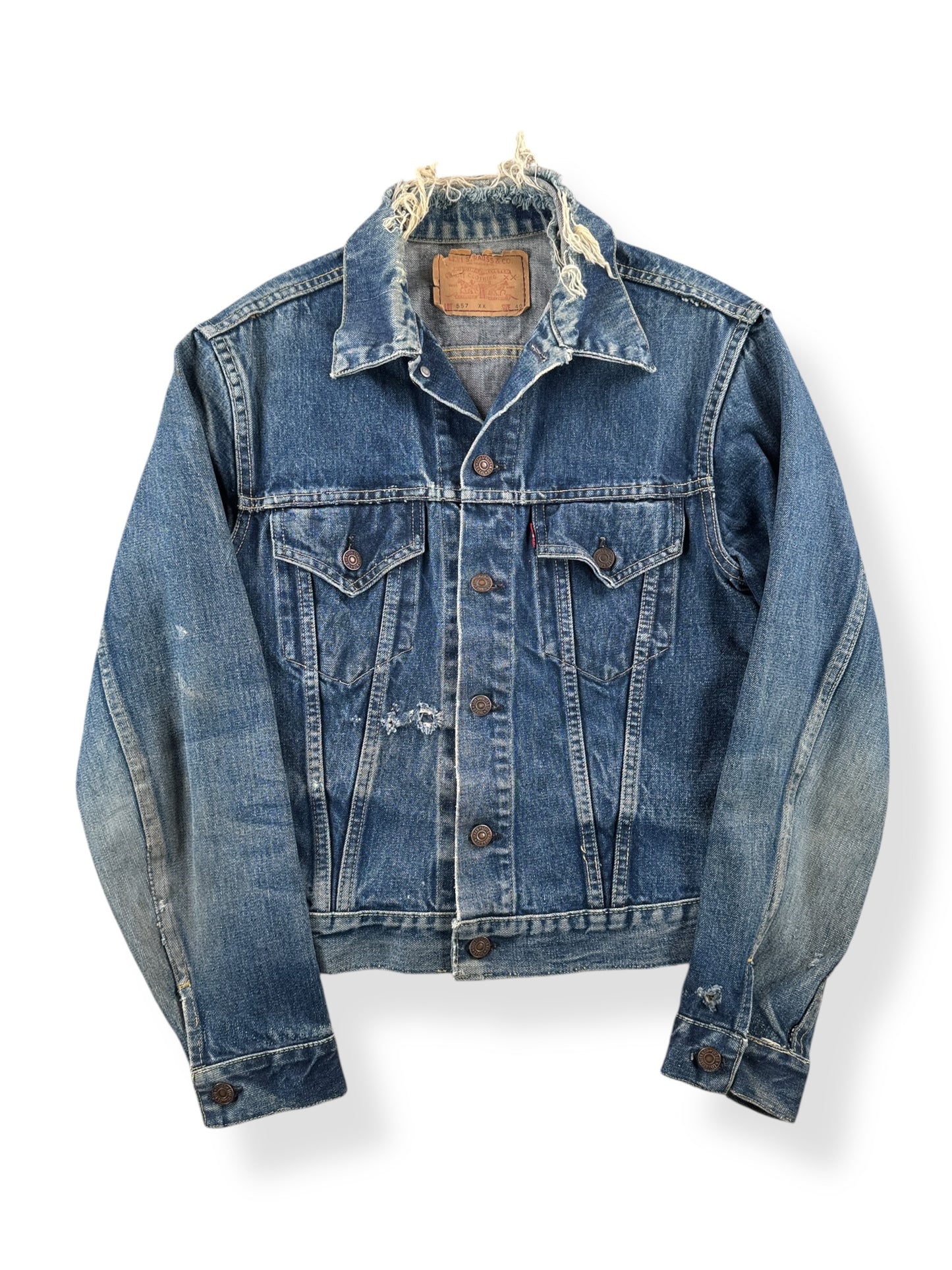 Front of Vintage 1960s Era Levis Big E 557 Trucker Jacket SZ 40