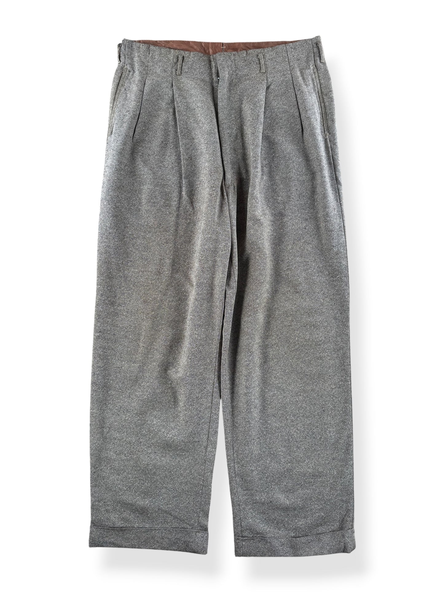 Front of Vintage Flecked Wool Rayon Drop Loop Trousers W34