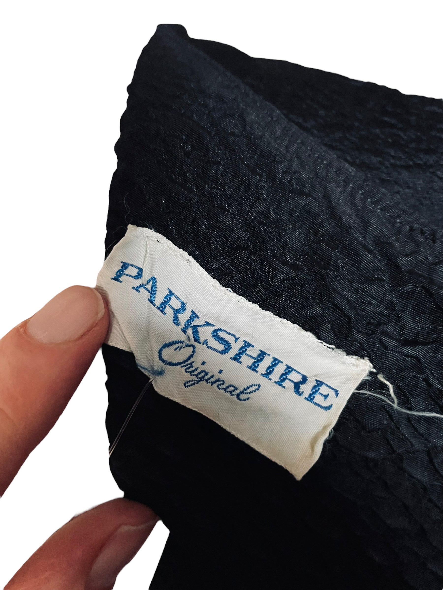 Tag view of Vintage 1950s Black Textured Dress by Parkshire |  Barn Owl Vintage | Seattle Vintage Dresses