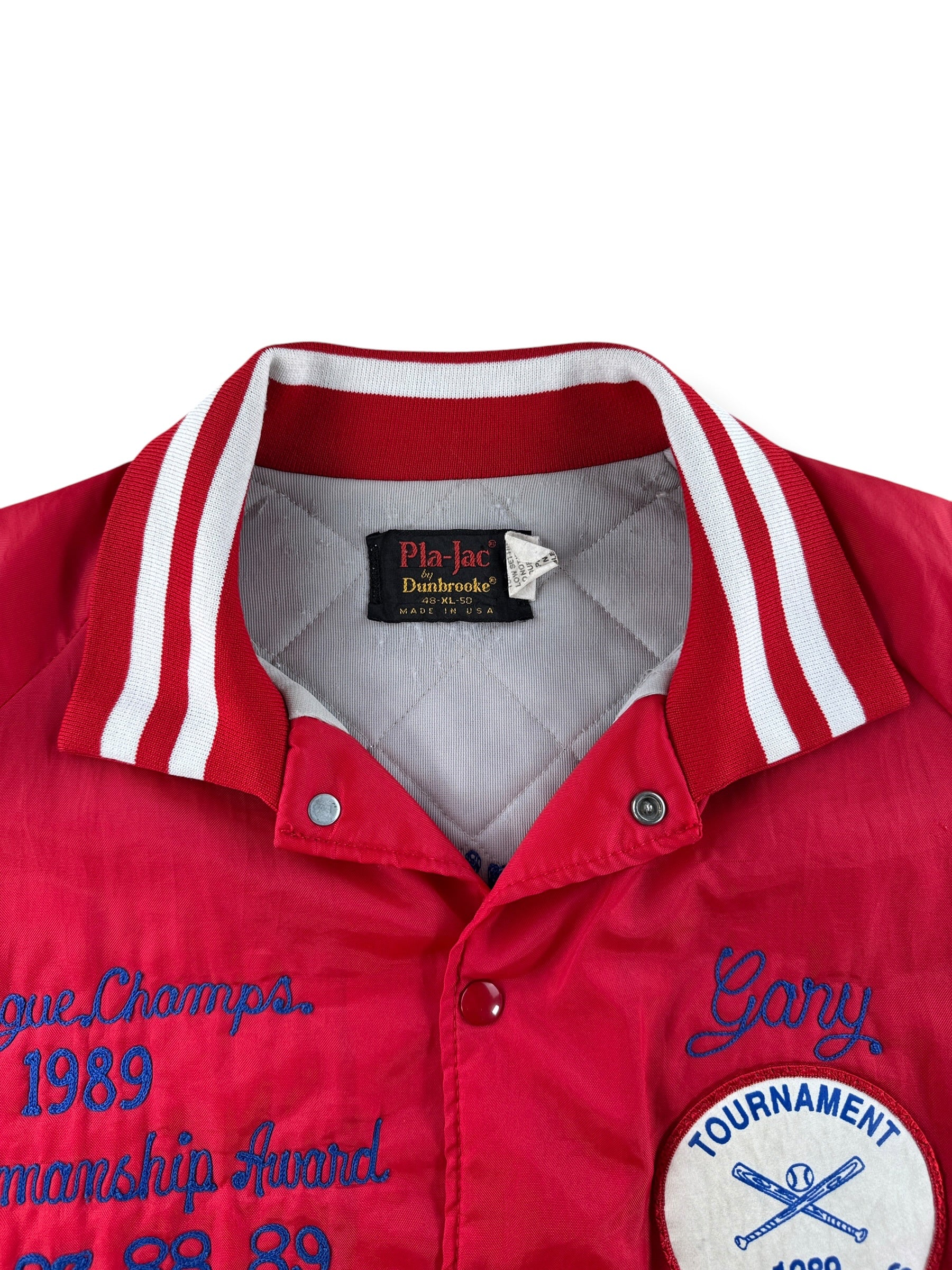 Collar on Vintage Ballard Oil Vikings Chain Stitch Coaches Jacket SZ XL