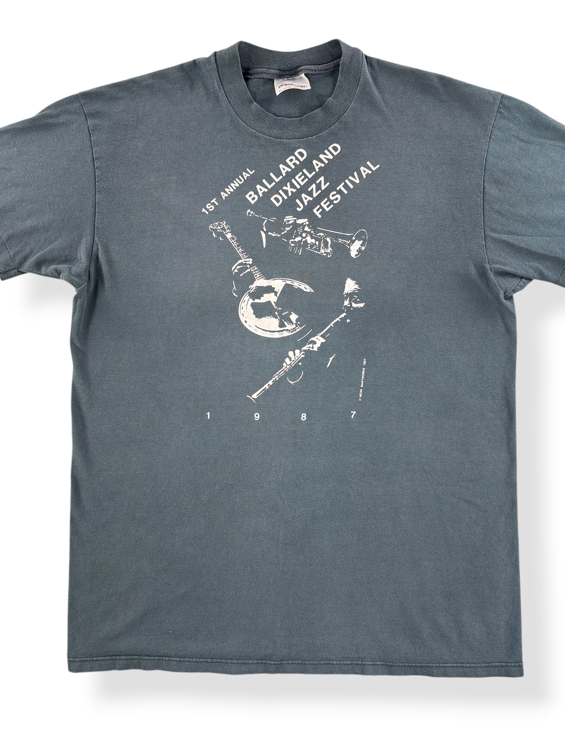 Front Close Up of Vintage 1987 Jazz Festival Tee SZ XL (Fits L)