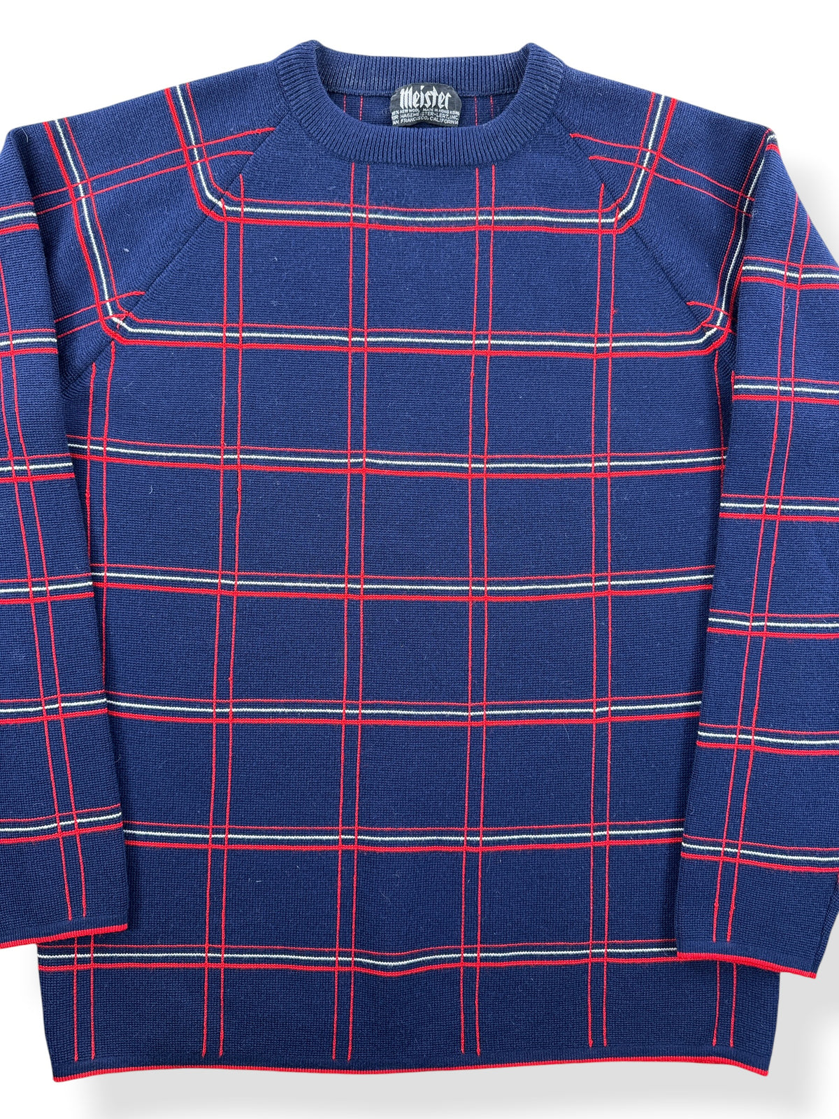 Close-up of Vintage Meister Grid Wool Sweater SZ L (fits M)