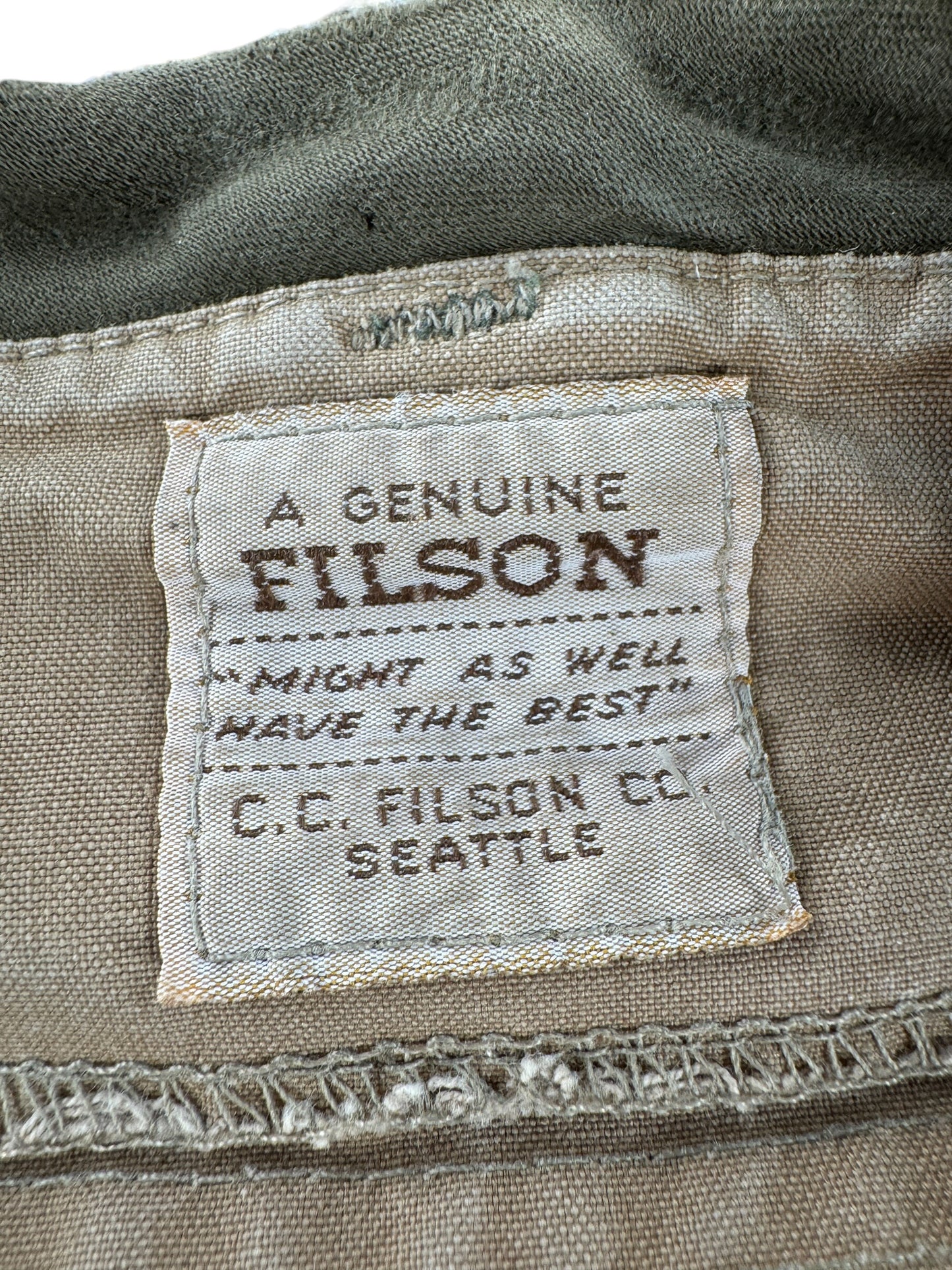 Label on Vintage Filson Fishing Vest SZ XL