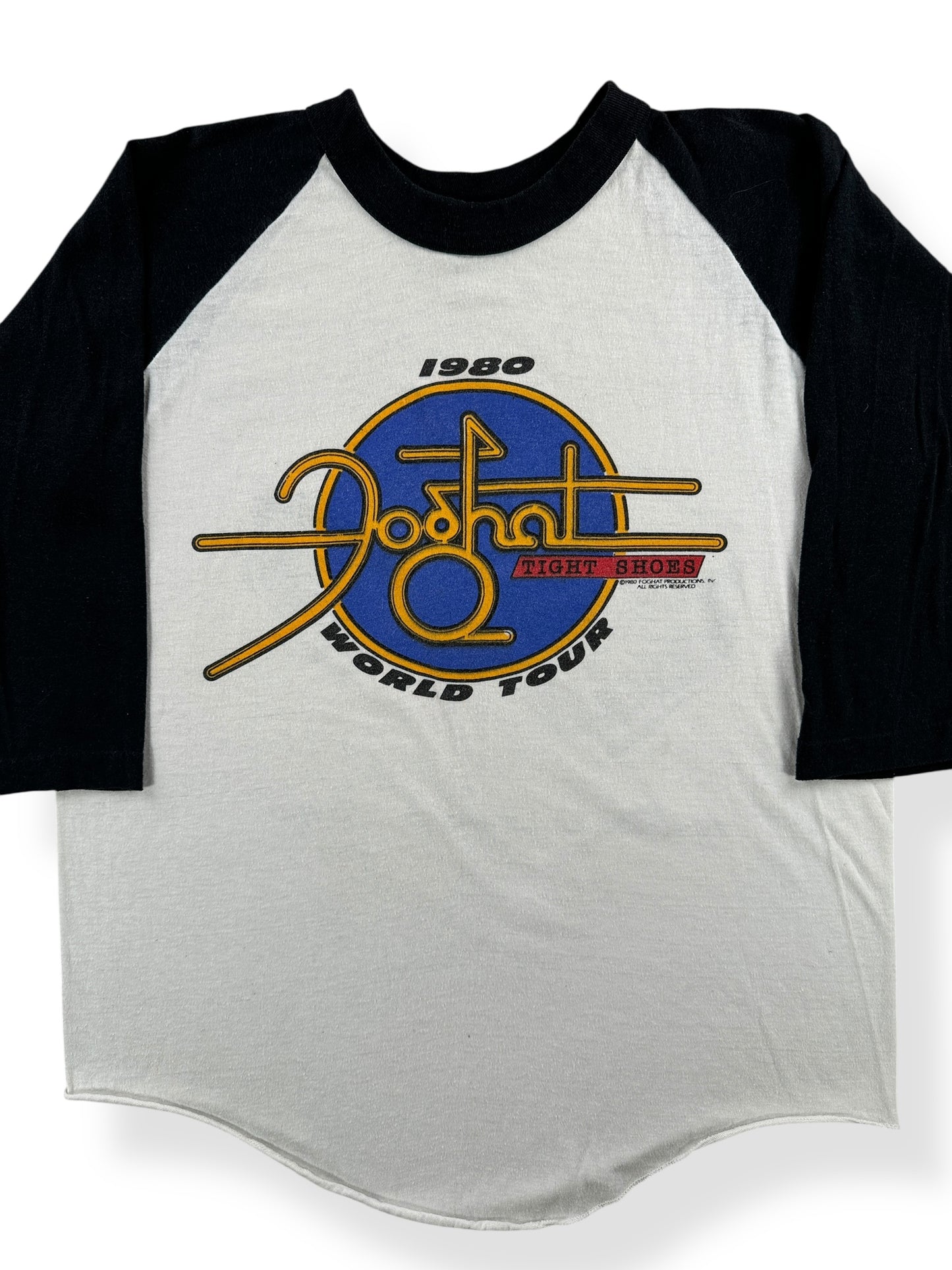 Front Close Up of Vintage '80 Fog Hat Raglan Tee SZ M