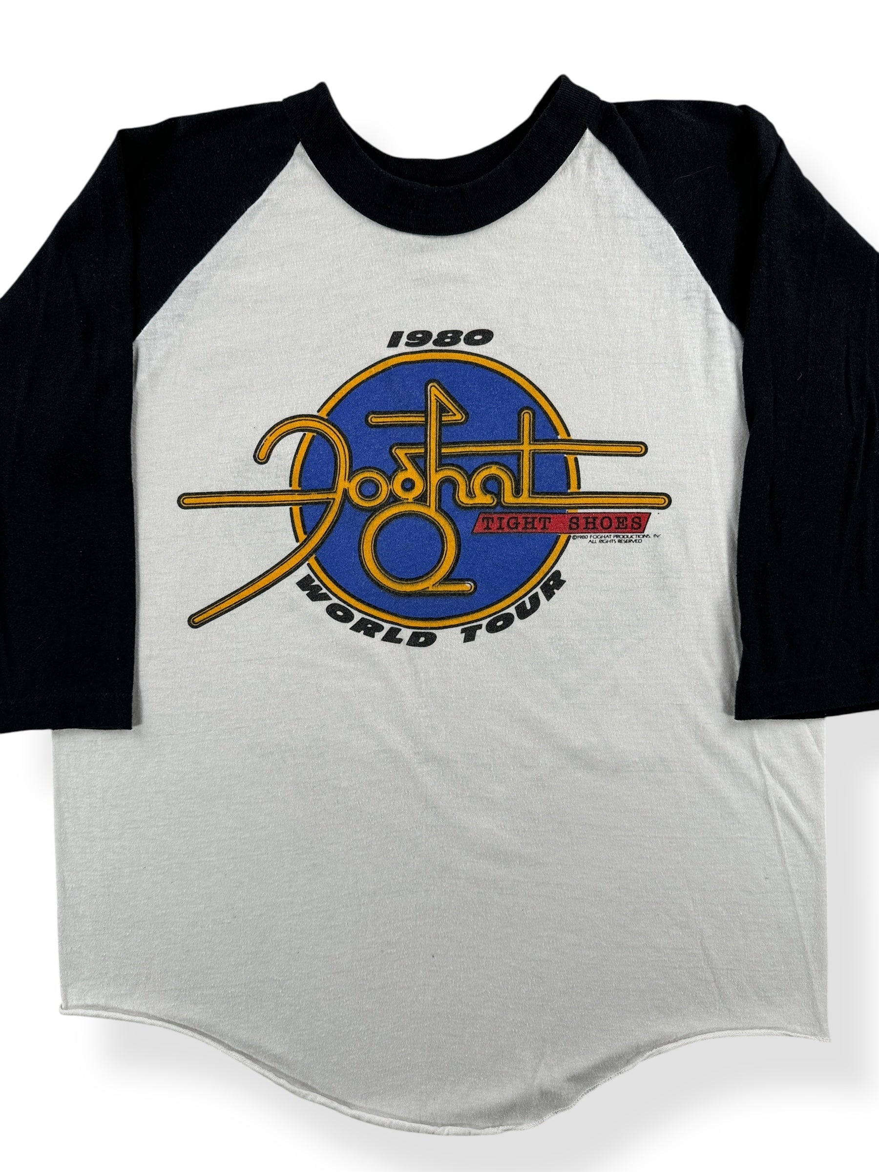 Front Close Up of Vintage '80 Fog Hat Raglan Tee SZ M