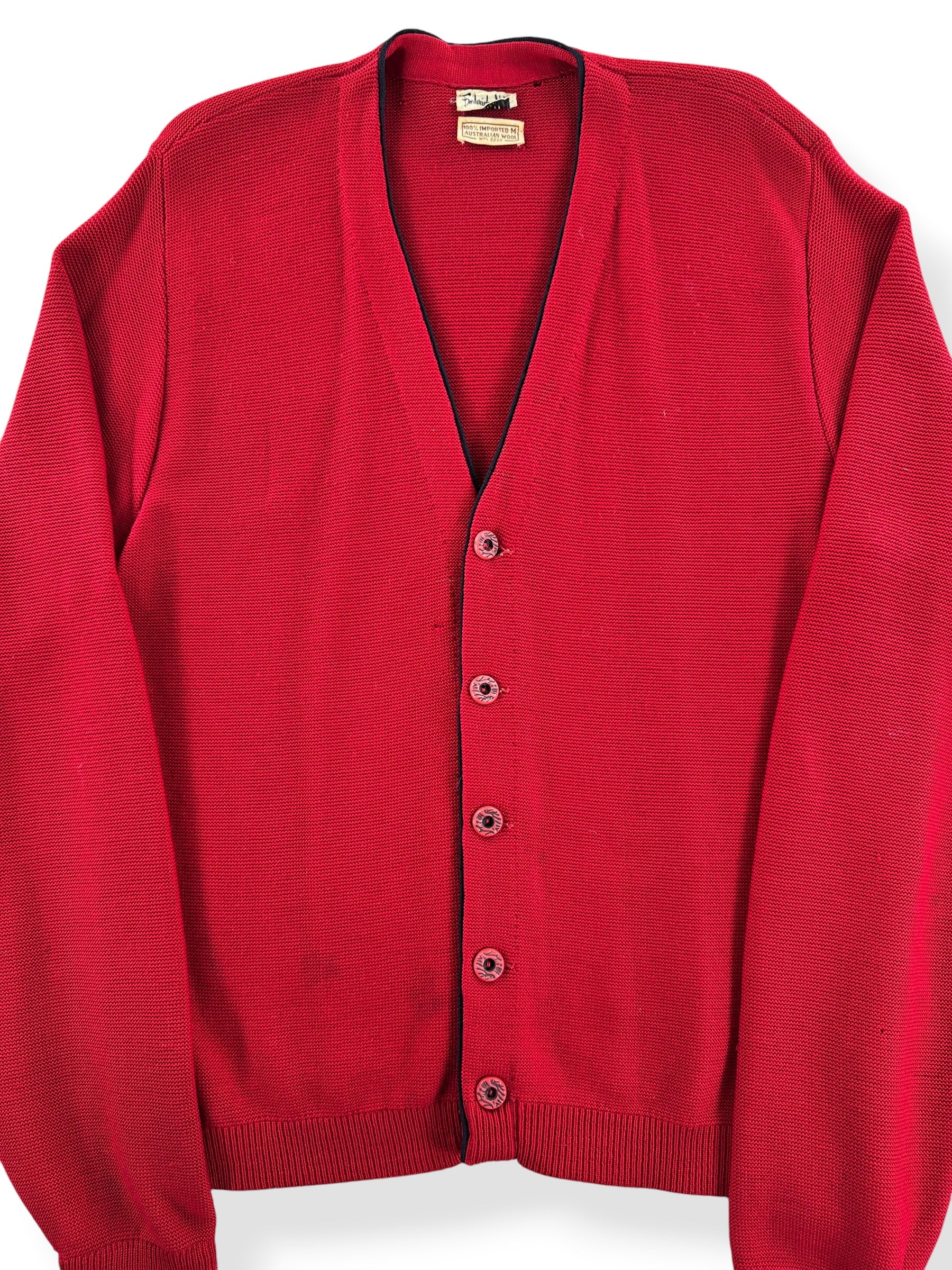Front Close Up of Vintage Frederick & Nelson Australian Wool Cardigan SZ S