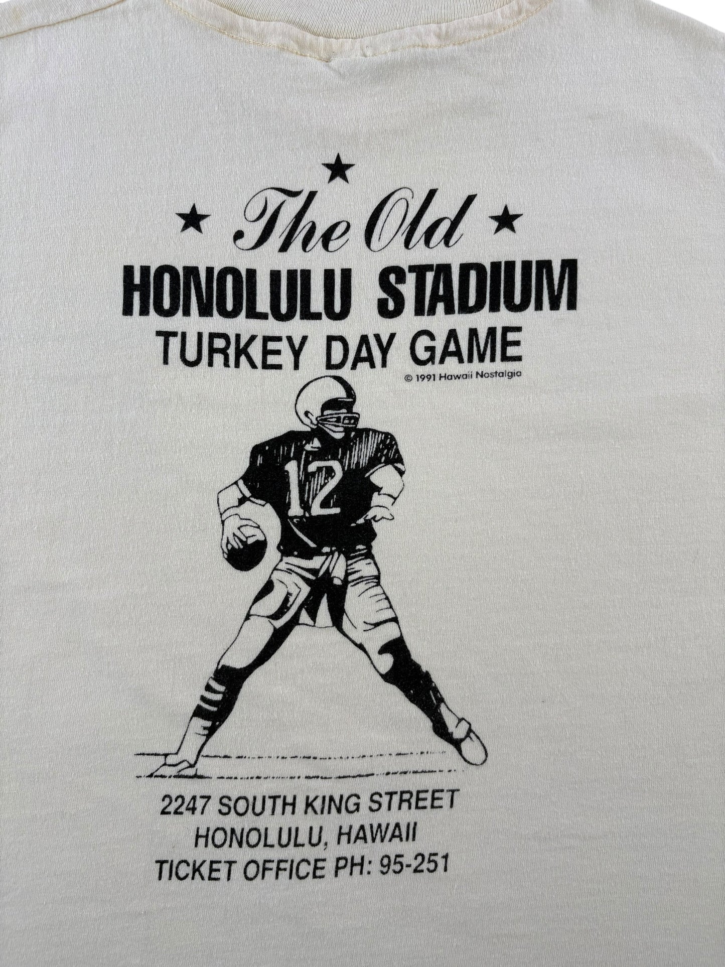 Back Graphic of Vintage Hawaii Nostalgia Turkey Day Game Tee SZ L (Fits M)