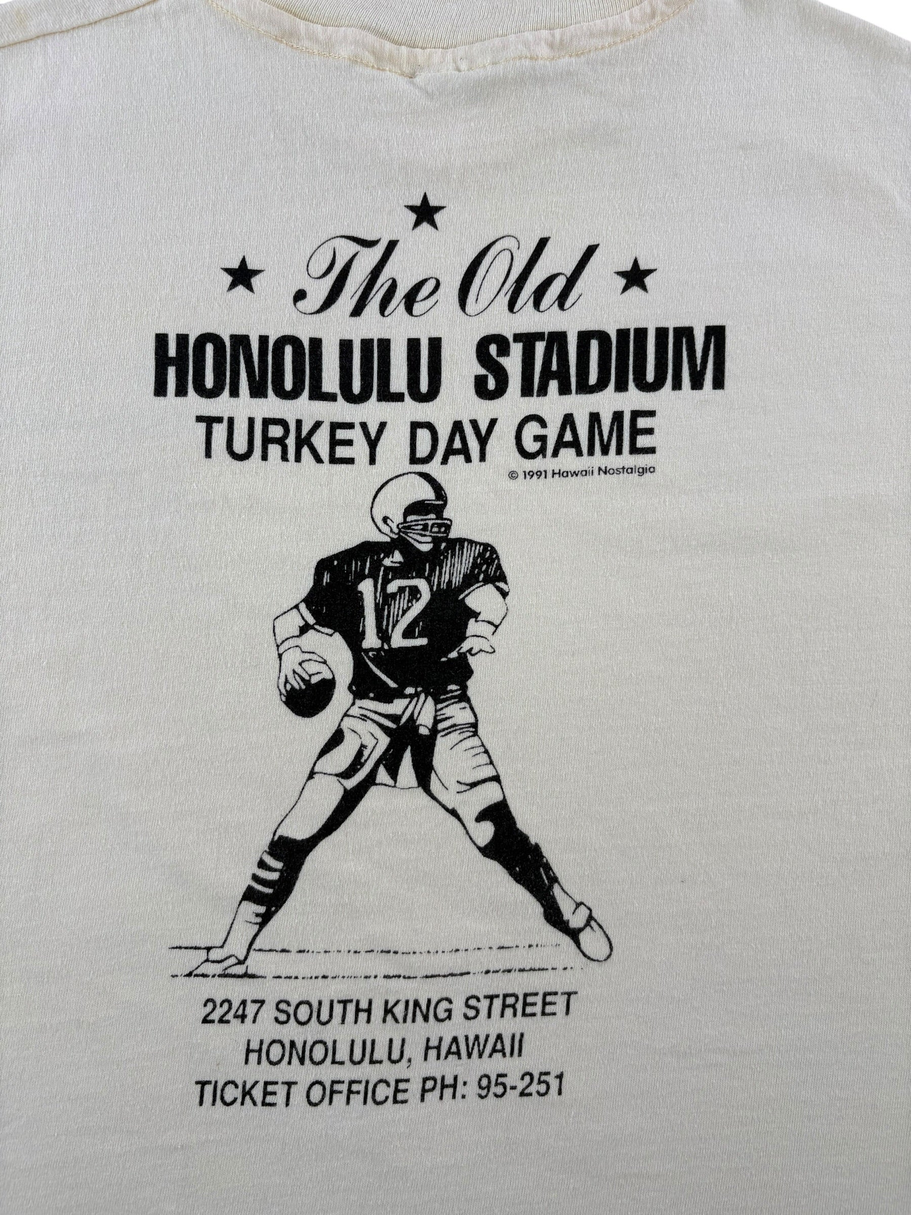 Back Graphic of Vintage Hawaii Nostalgia Turkey Day Game Tee SZ L (Fits M)