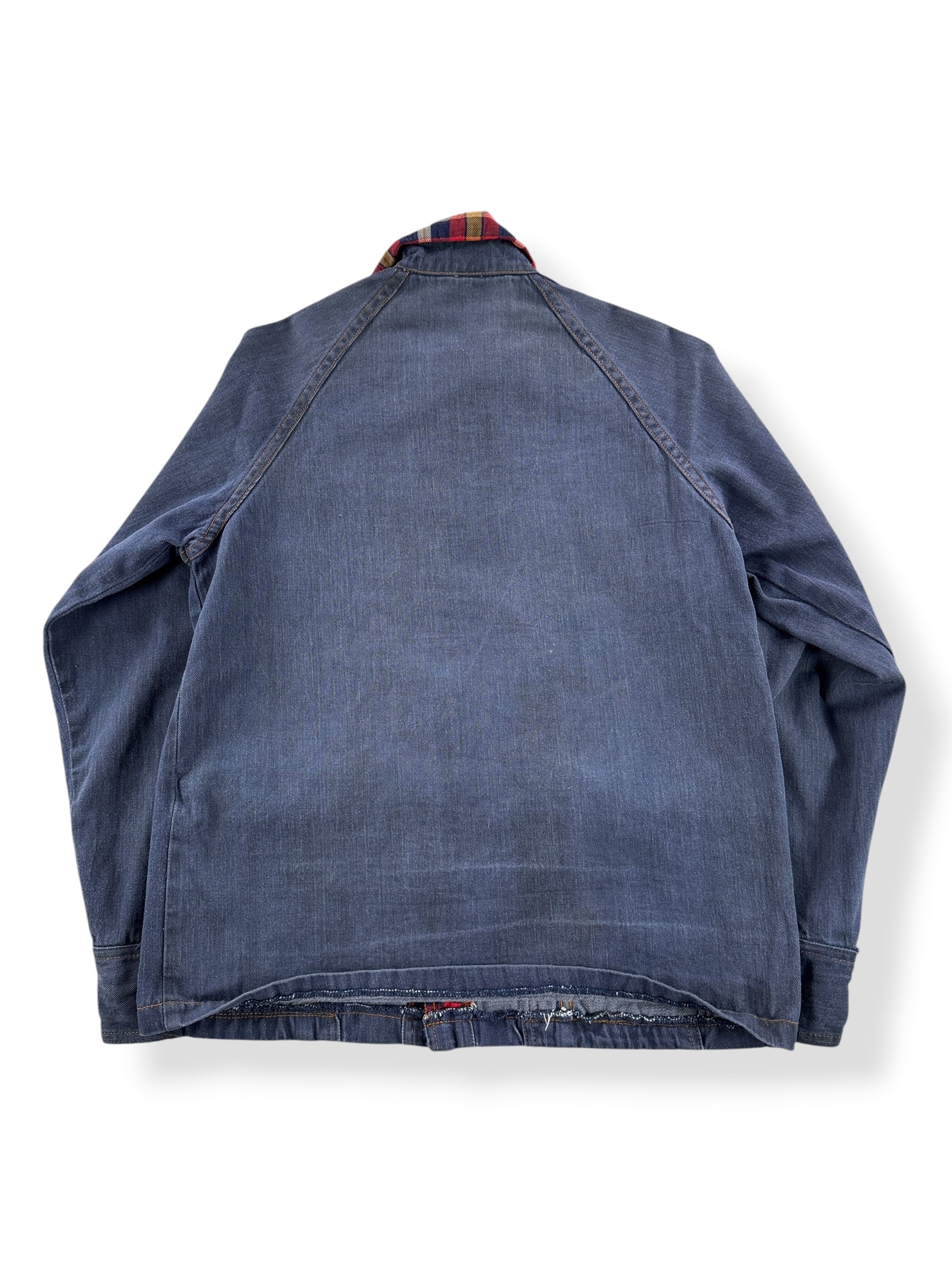 Back of Vintage 1970’s Denim Jacket With Cotton Flannel Trim SZ M
