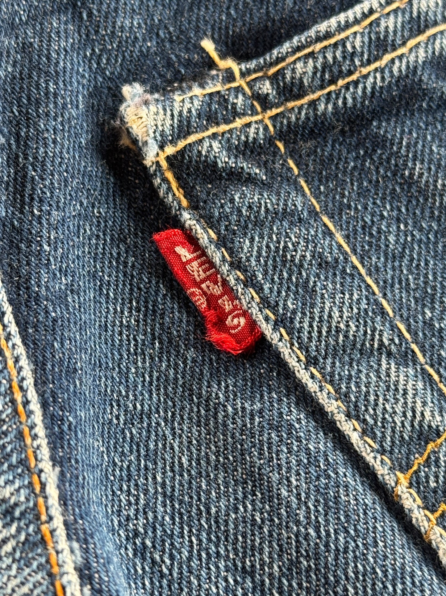 Levi's Big E tab on back of Vintage 60s Levi's 501 Cut Off Shorts W26