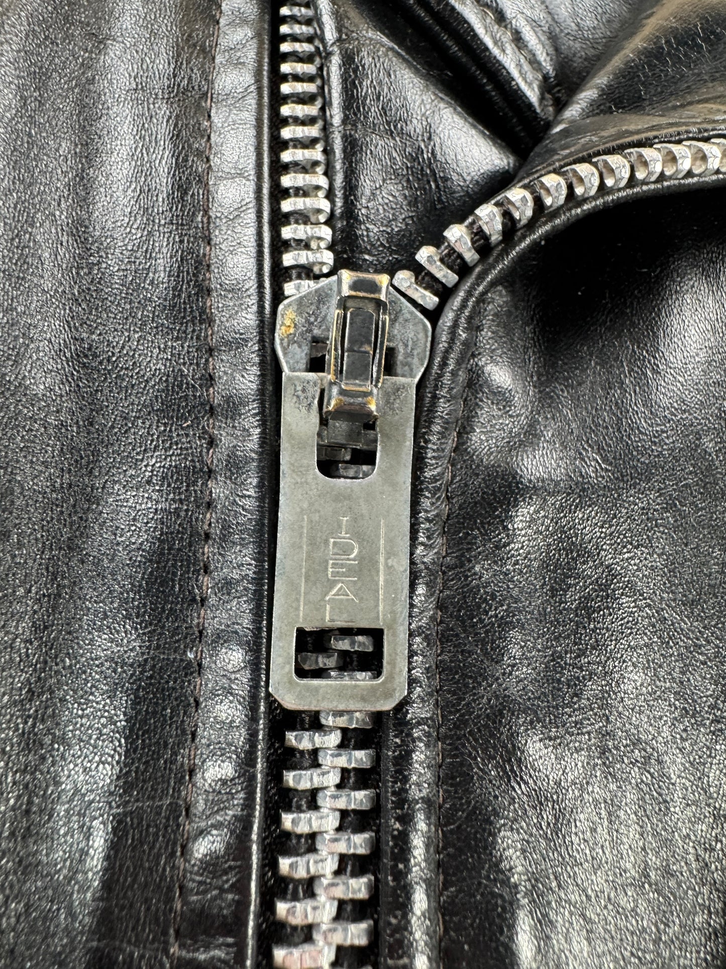 Zipper on Vintage Fidelity Leathers Biker Jacket SZ 42