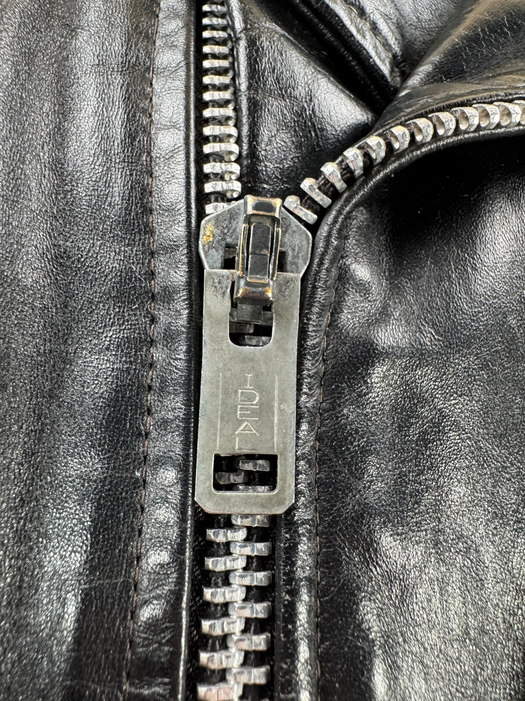Zipper on Vintage Fidelity Leathers Biker Jacket SZ 42