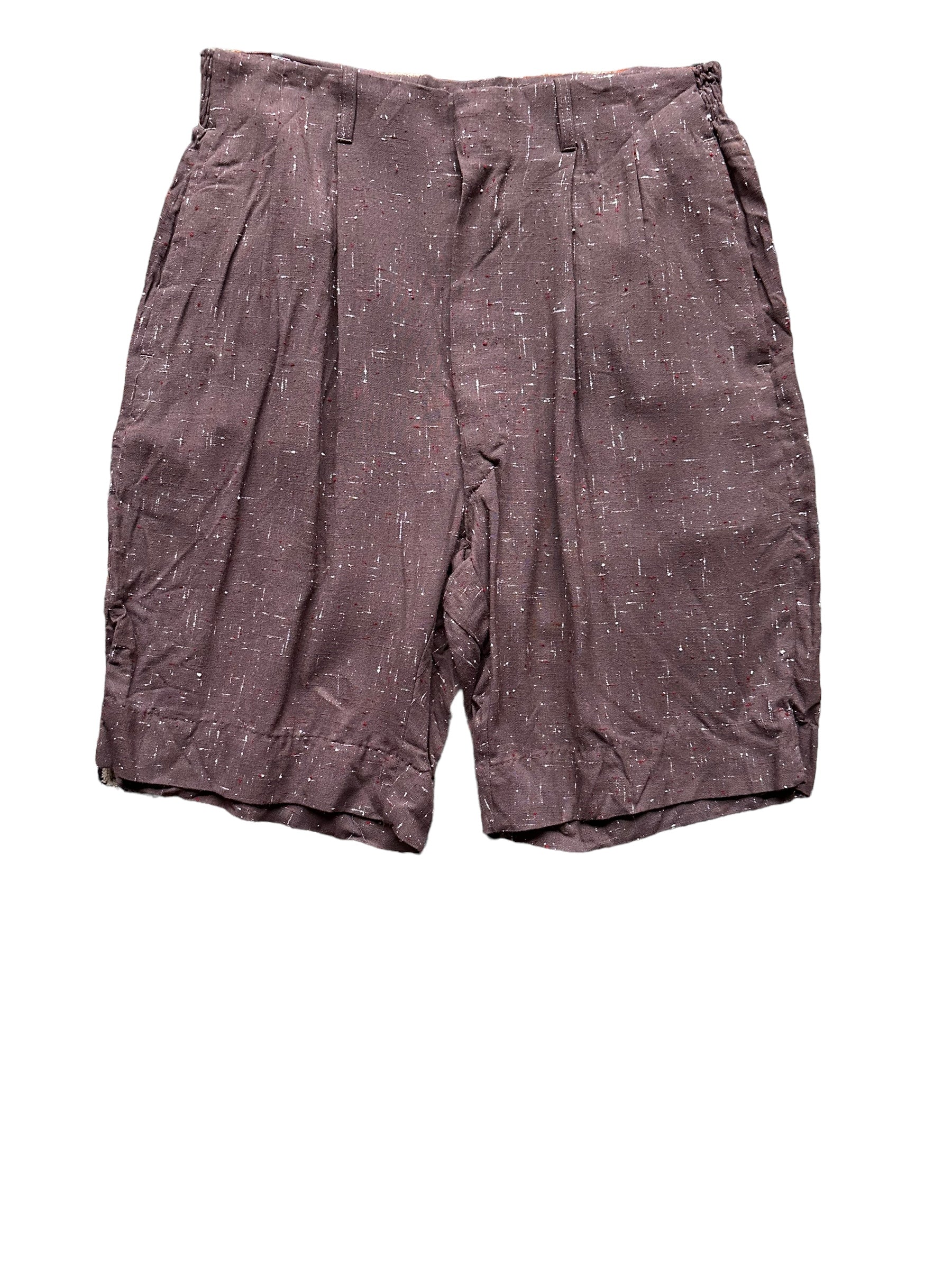 Front View of Vintage Atomic Fleck Rayon Shorts W30 |  Barn Owl Vintage Goods | Vintage Shorts Seattle