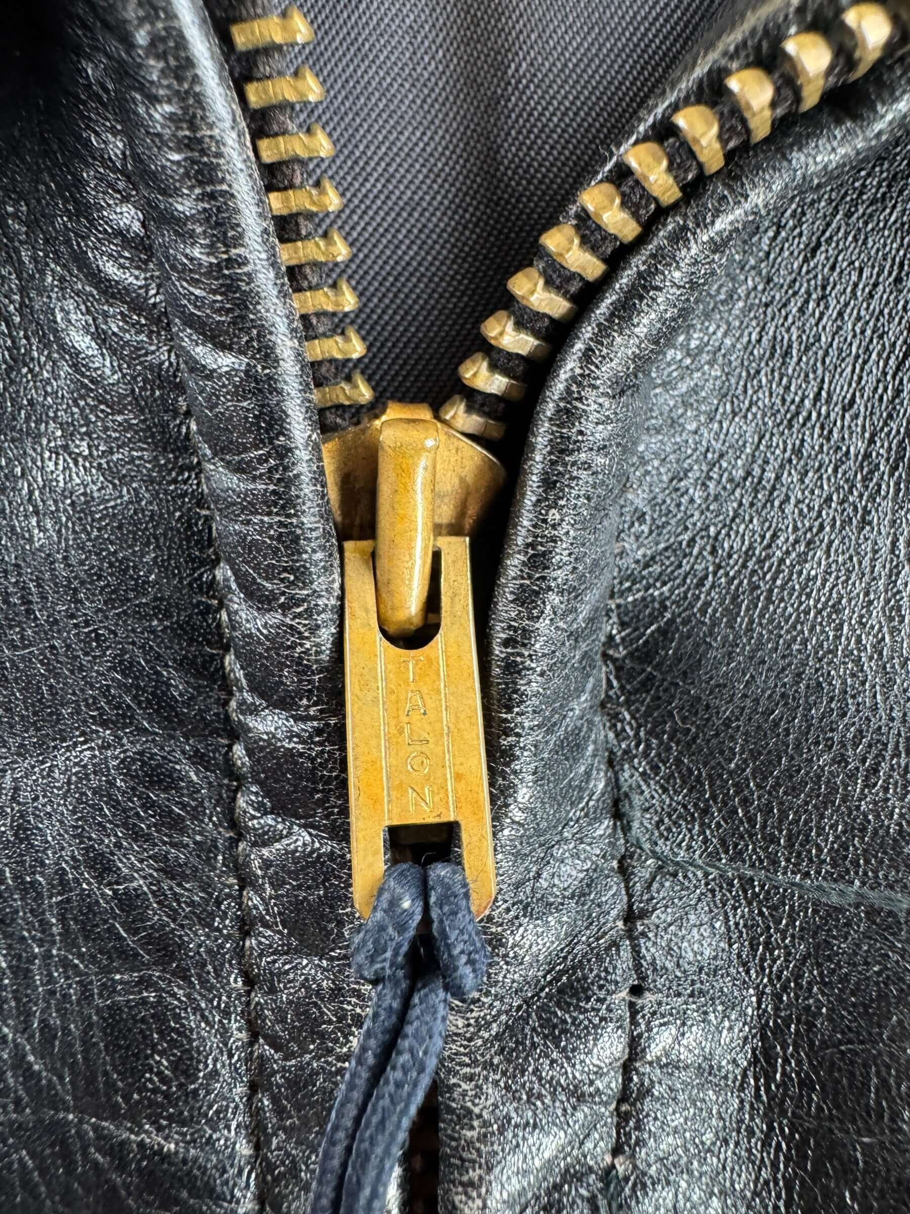 Zipper on Vintage 50s Penny's Leather Jacket SZ 40