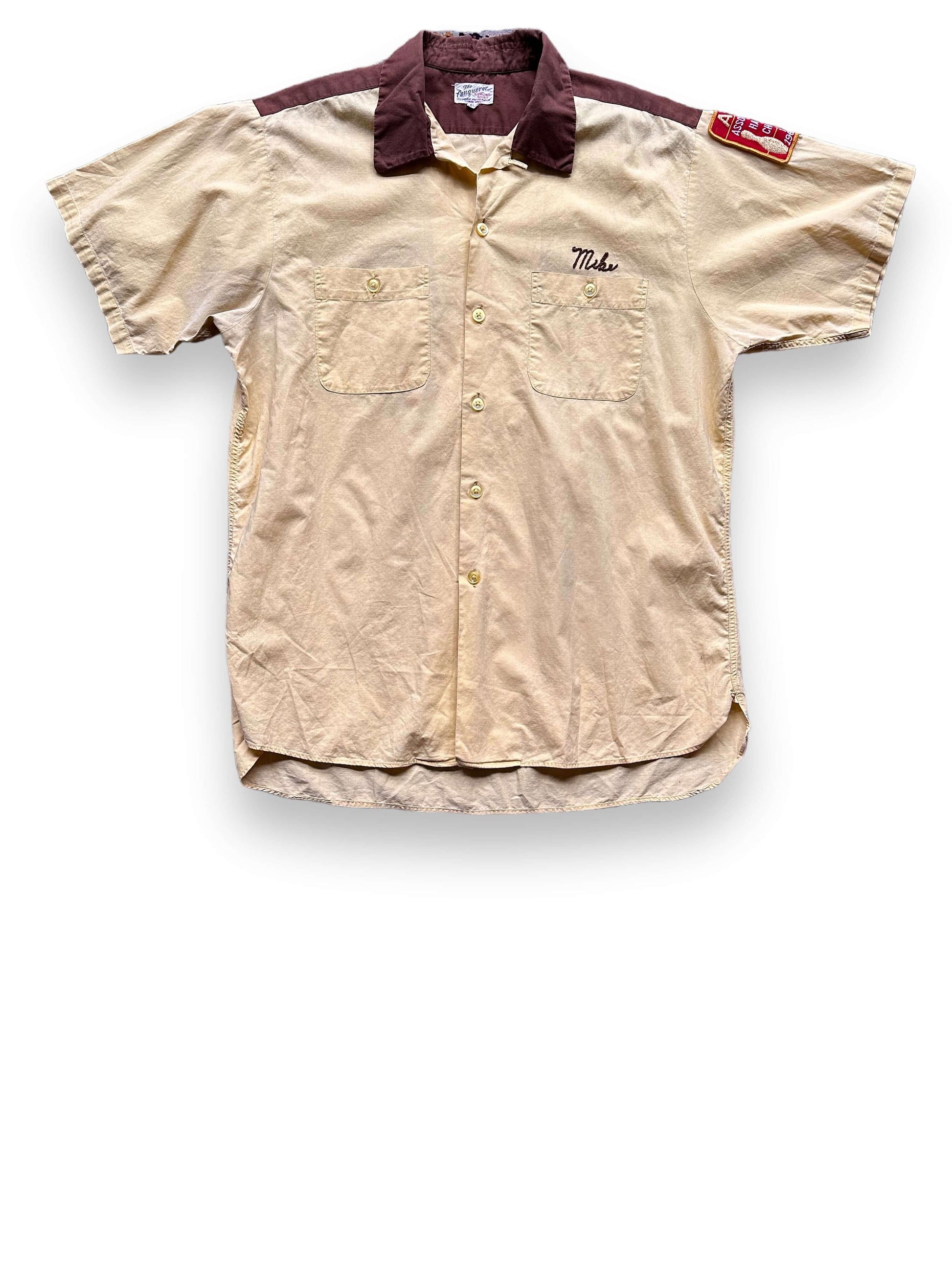 Front View of Vintage Stan's Chevron Two-Tone Bowling Shirt SZ L | Vintage Bowling Shirt Seattle | Barn Owl Vintage Seattle