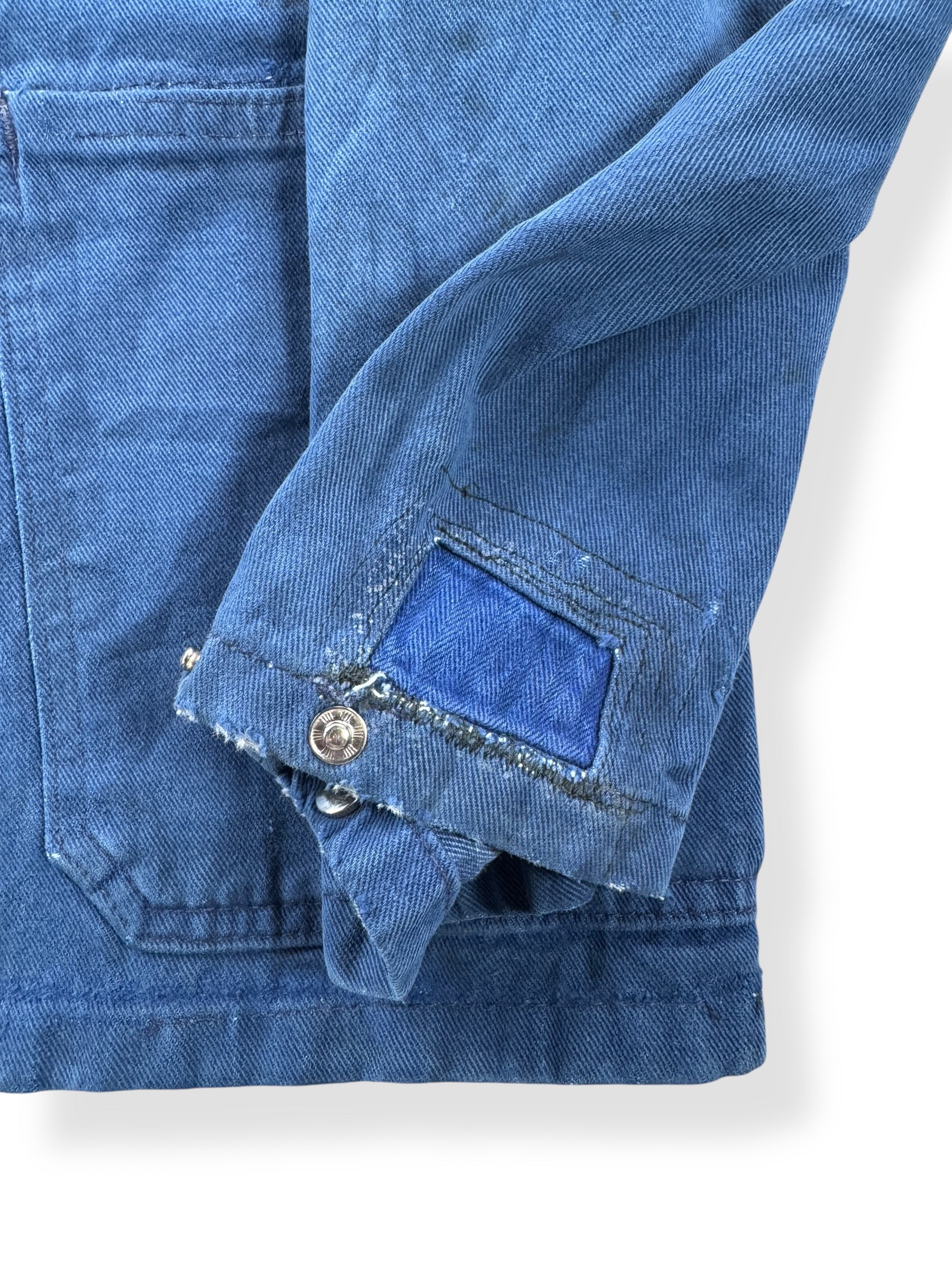 Repair on Vintage Thrashed And Repaired French Chore Coat SZ L