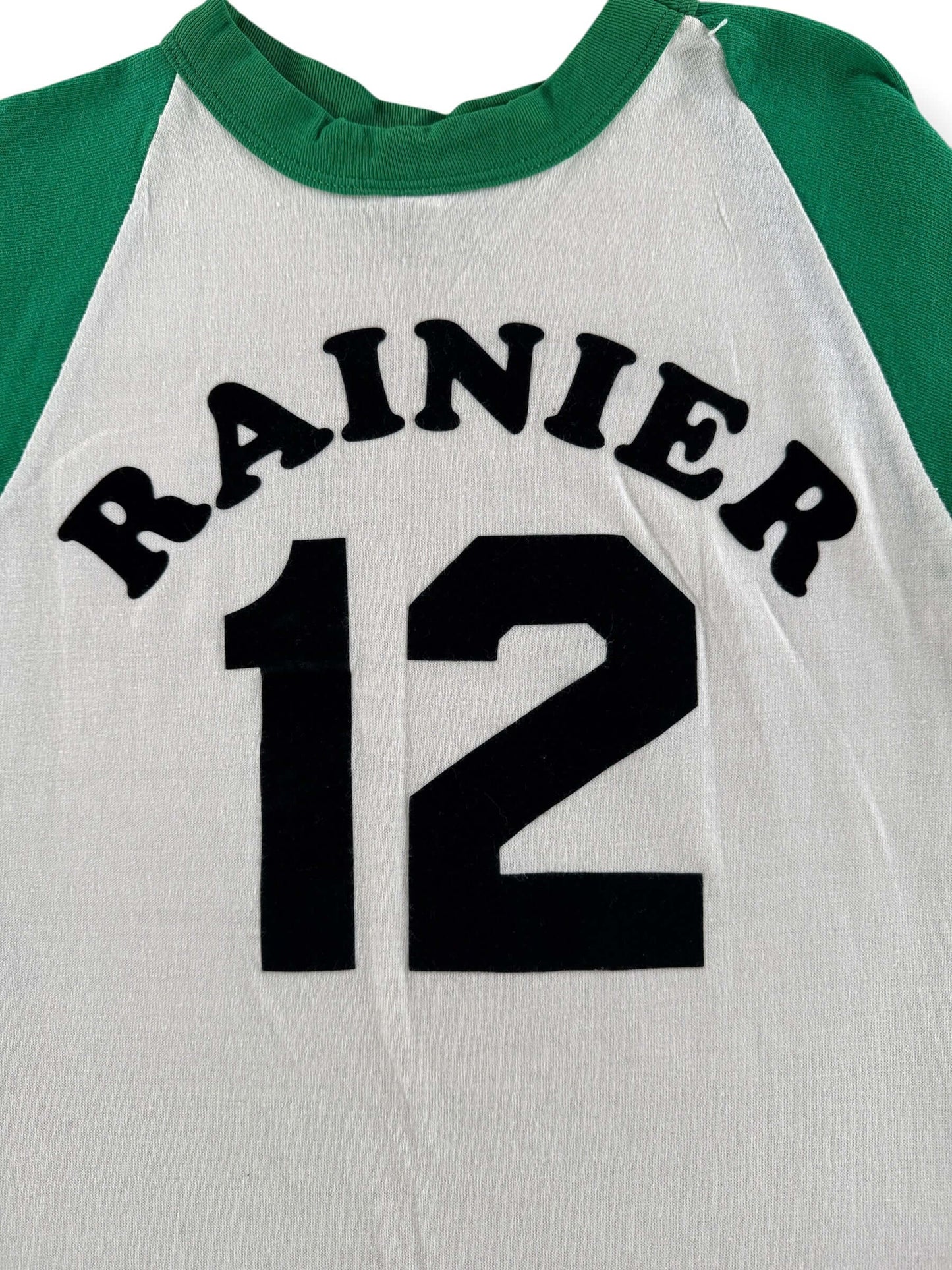 Back Graphic of Vintage Russell Athletic Rainier Raglan Tee SZ M (Fits S)