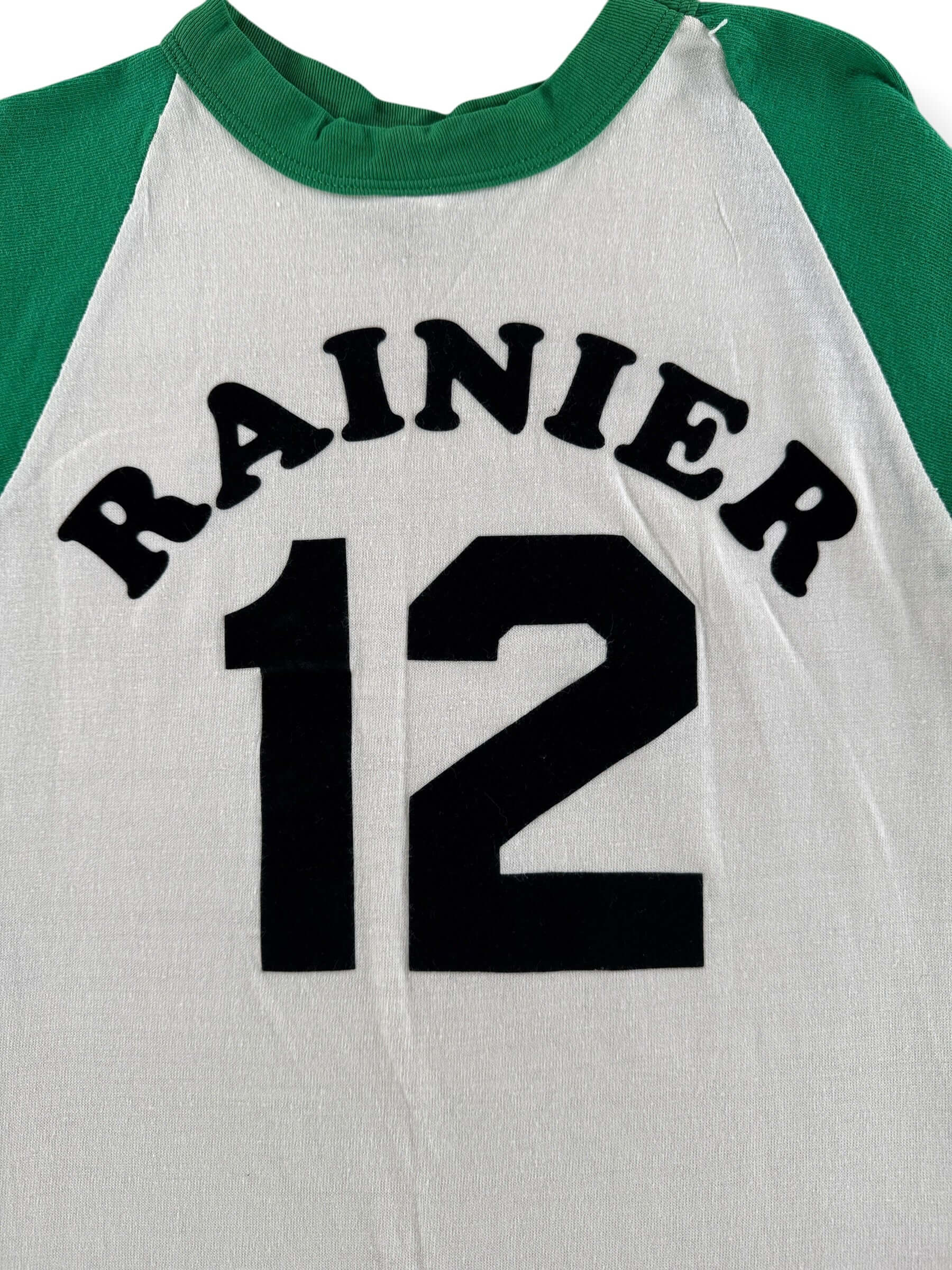 Back Graphic of Vintage Russell Athletic Rainier Raglan Tee SZ M (Fits S)