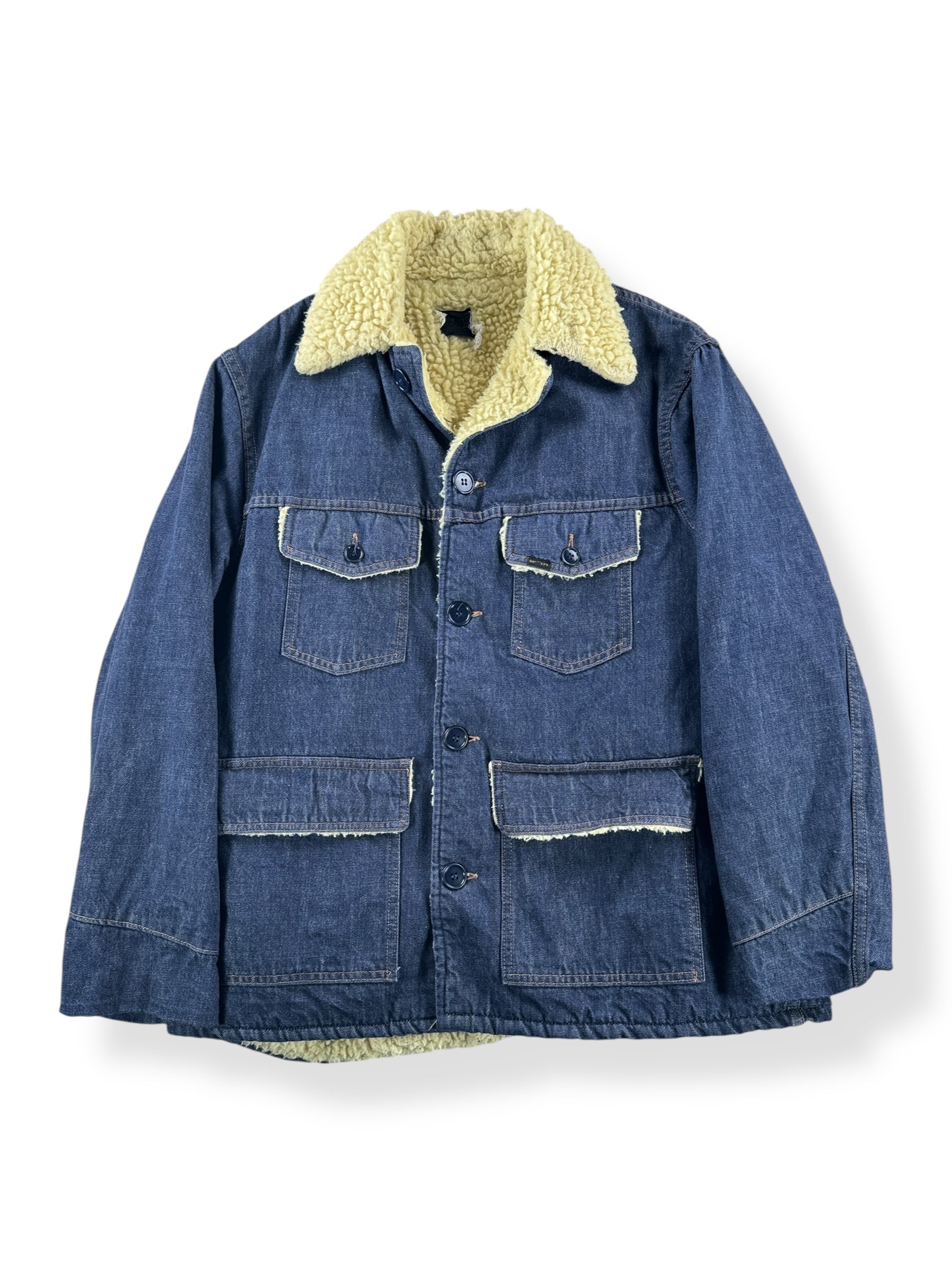 Front of Vintage Roebucks Sherpa Denim Coat SZ XL