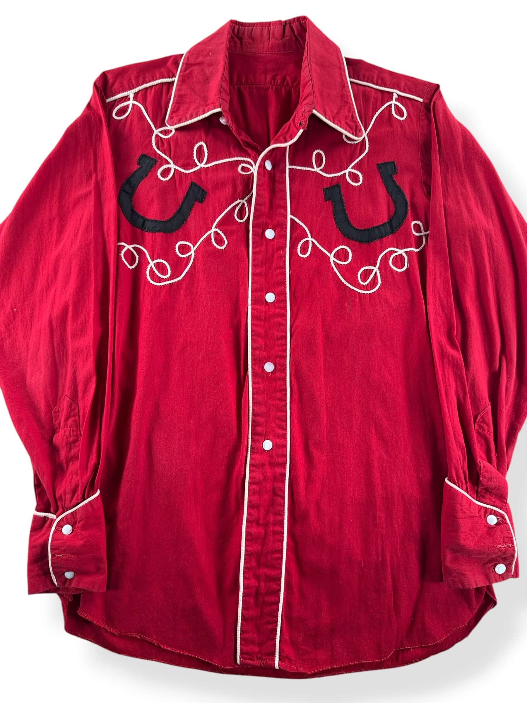 Front Close Up of Vintage Embroidered Homemade Rodeo Shirt SZ L