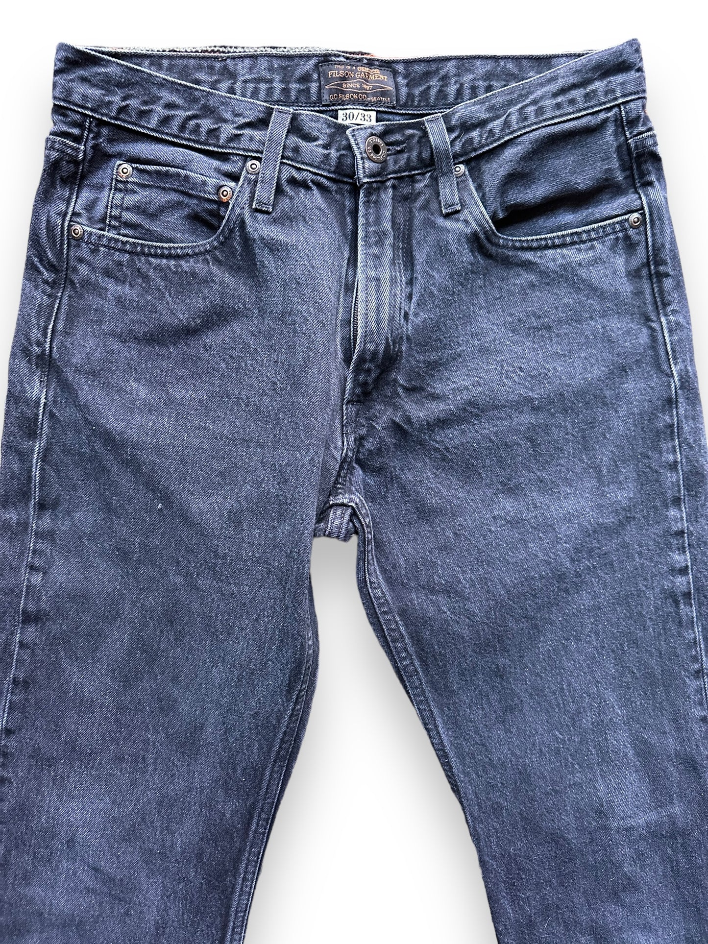 Upper Front View of Black Filson Jeans W31 |  Filson Dungarees | Filson Workwear Seattle