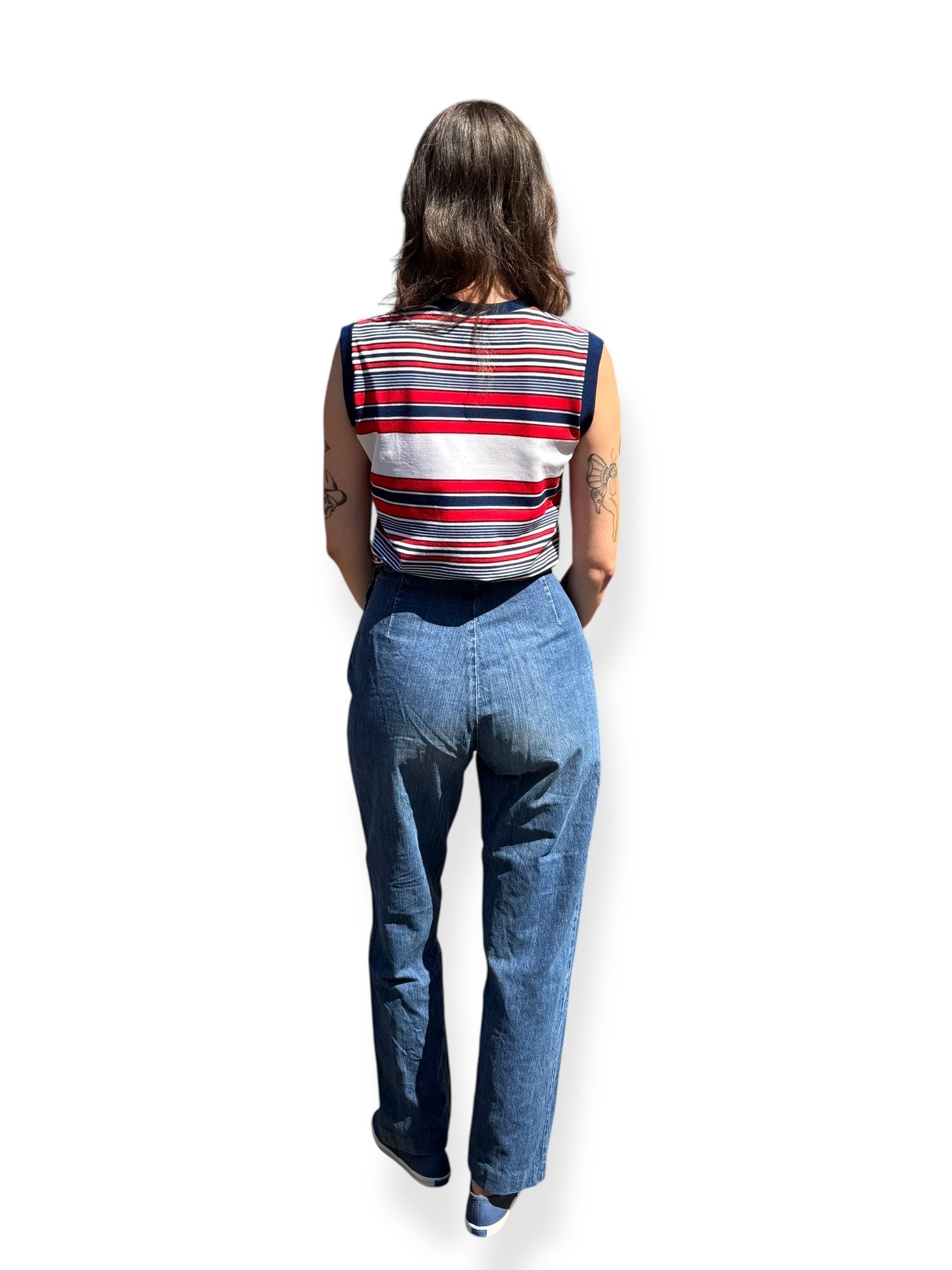 Rear On Body View of Vintage GWG Canadian Frontier Side Zip Jeans W25