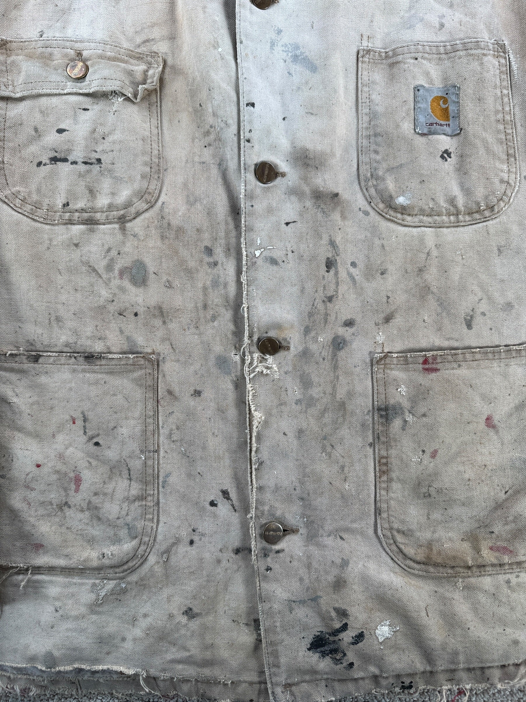 Wear on Vintage Carhartt Thrashed Quilted Chore Coat SZ XXL