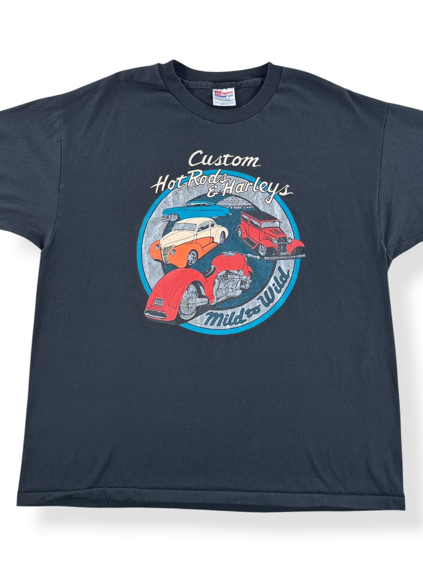 Front Close Up of Vintage Hot Rods & Harleys Tacoma Tee SZ XL