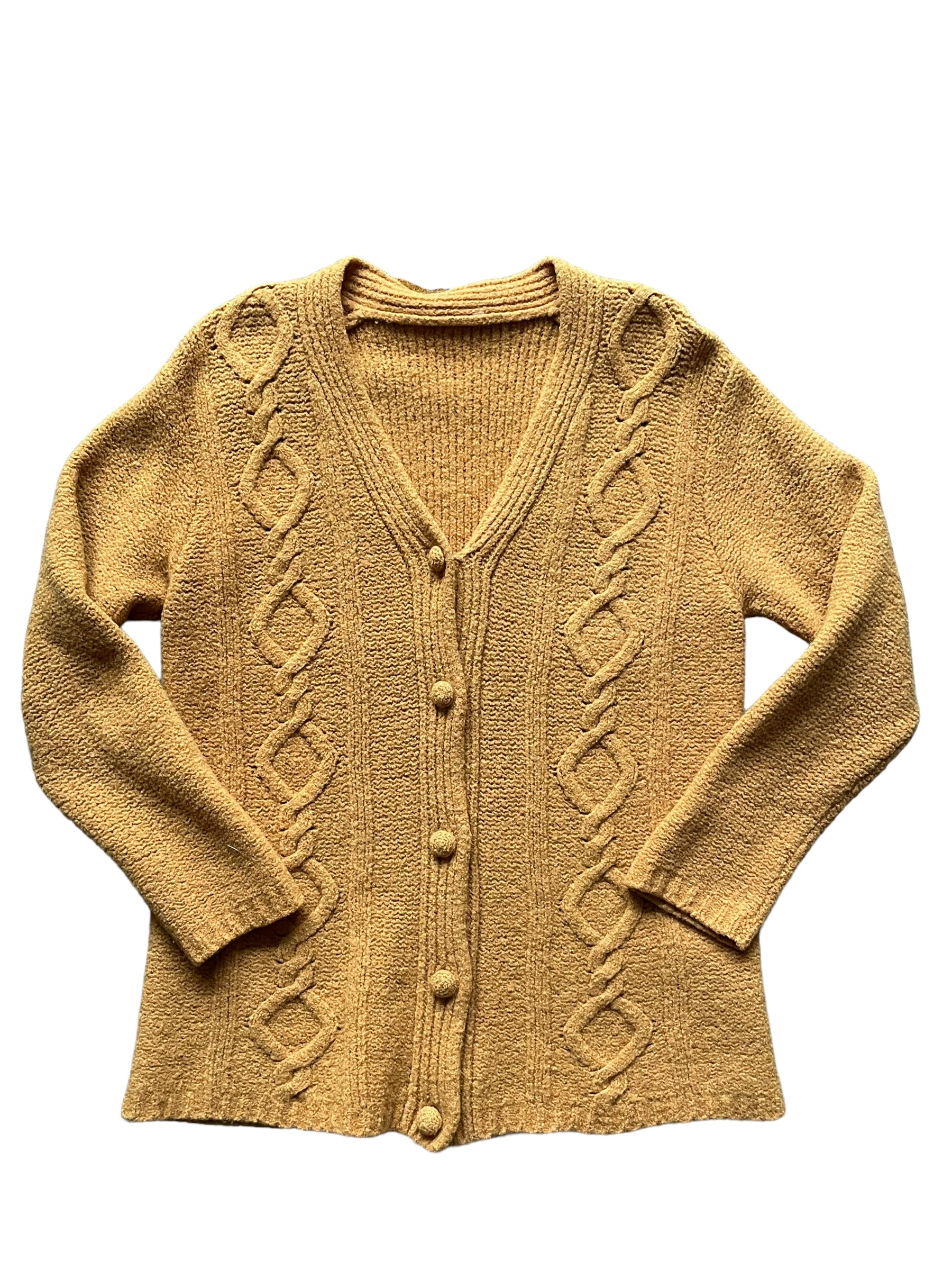 Full front view of Vintage Pumpkin Cable Knit Cardigan SZ S-M | Seattle Ladies Vintage | Barn Owl Seattle