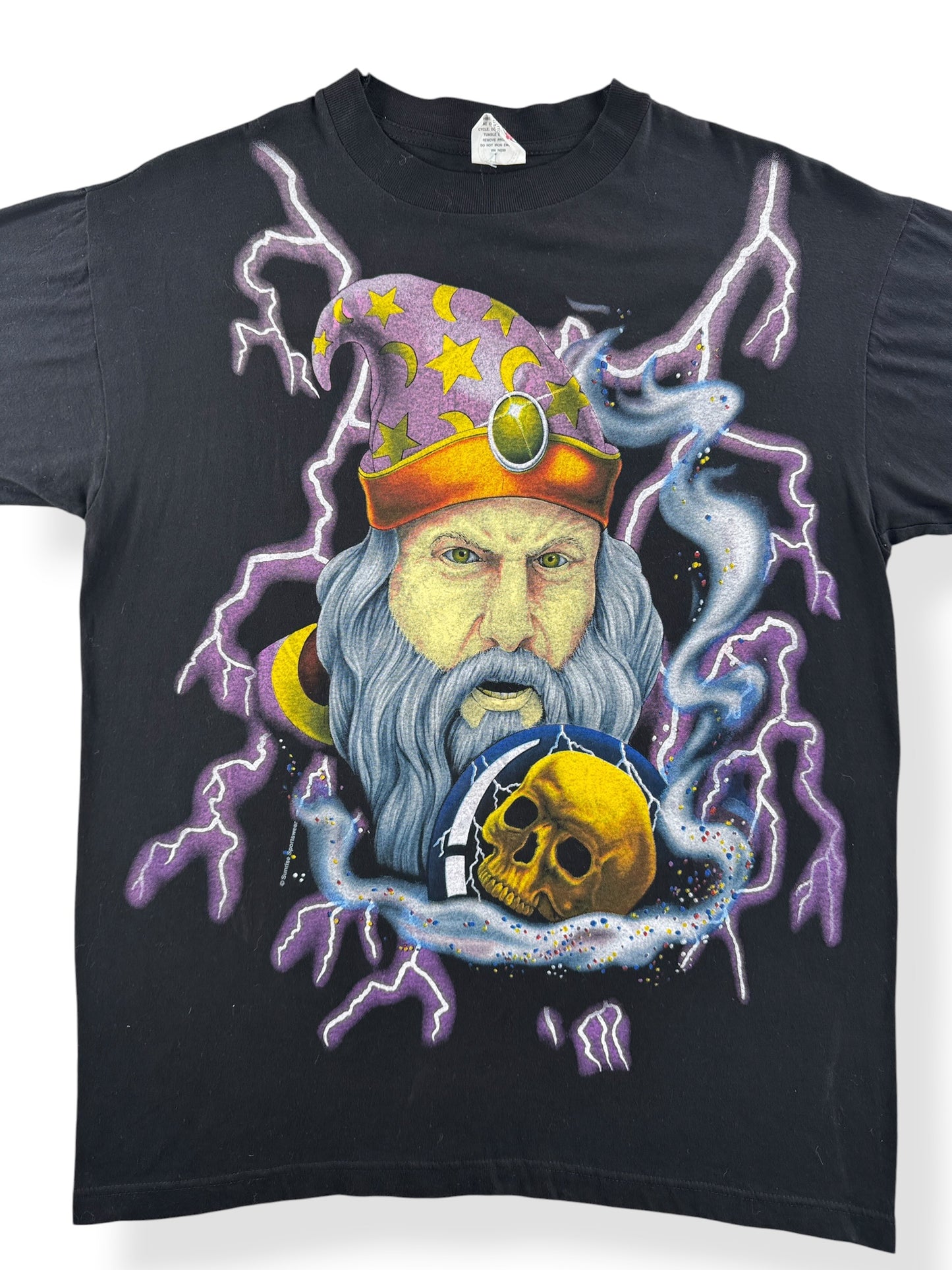 Front Close Up of Vintage 1990’s American Thunder Wizard Tee SZ L