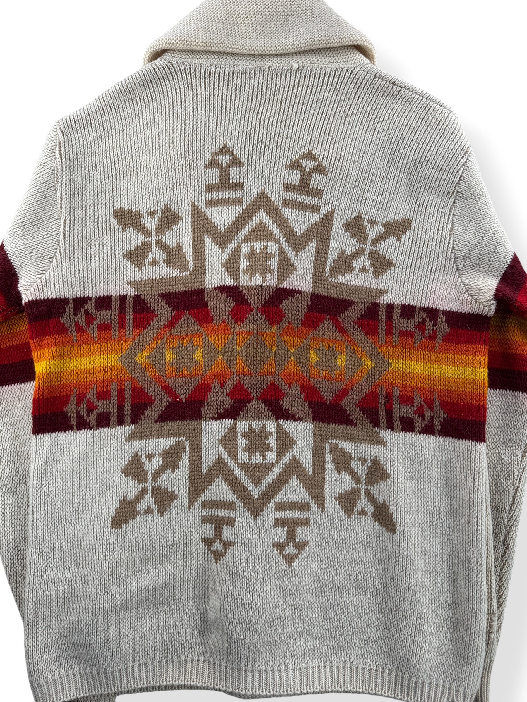 Close up of the back of Vintage 70’s Pendleton Aztec Shawl Collar Cardigan SZ M