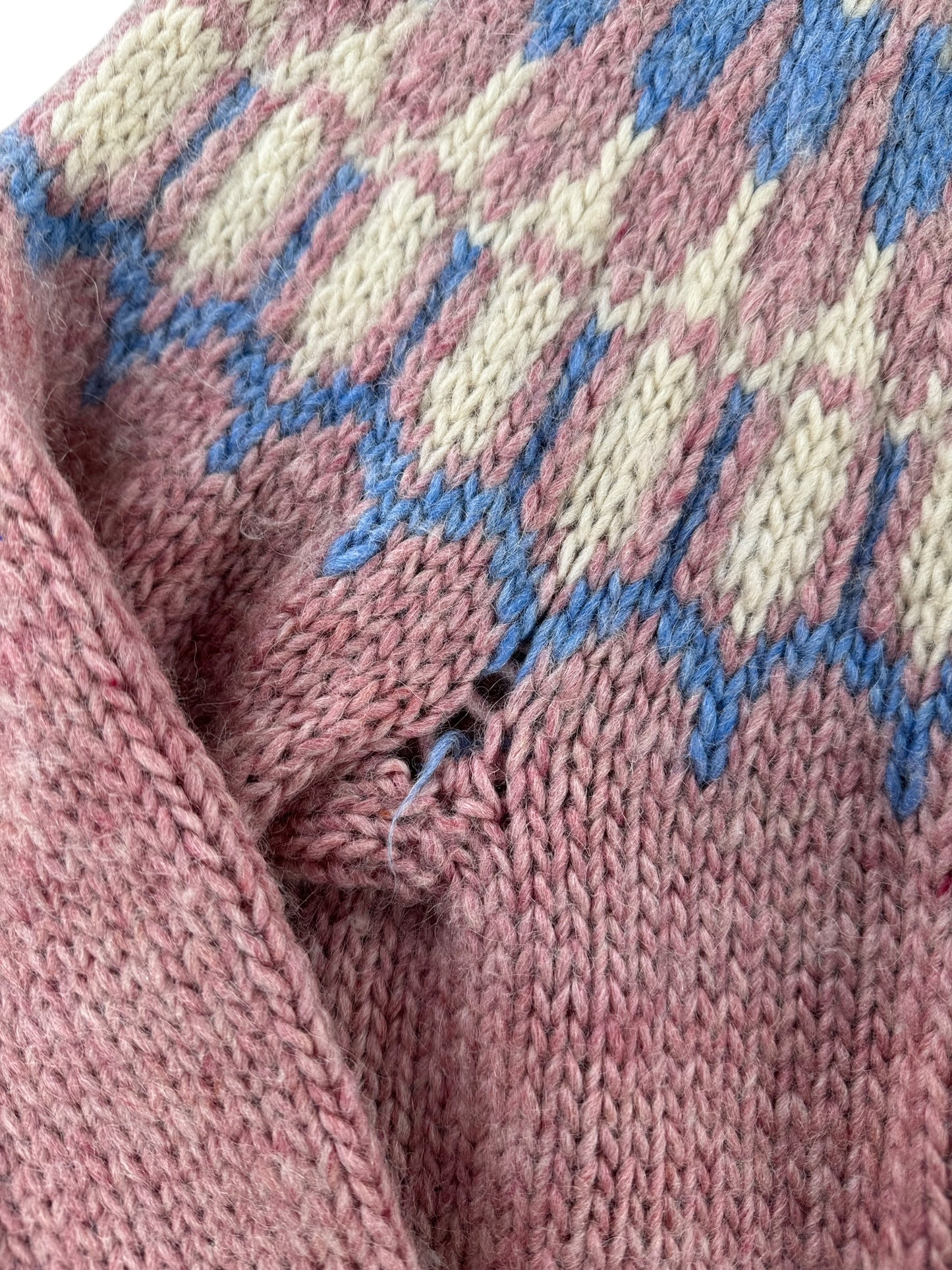 Tear on Vintage Pink Nordic Sweater SZ L