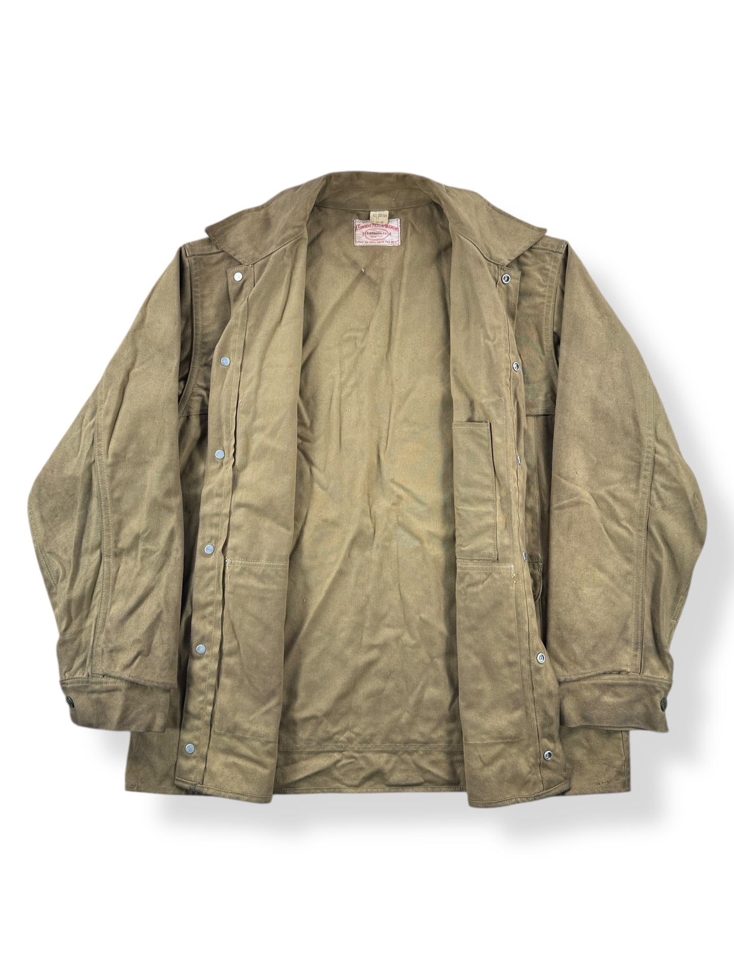 Unbuttoned View of Vintage 1950s Filson Double Logger Tin Cloth Jacket SZ 42