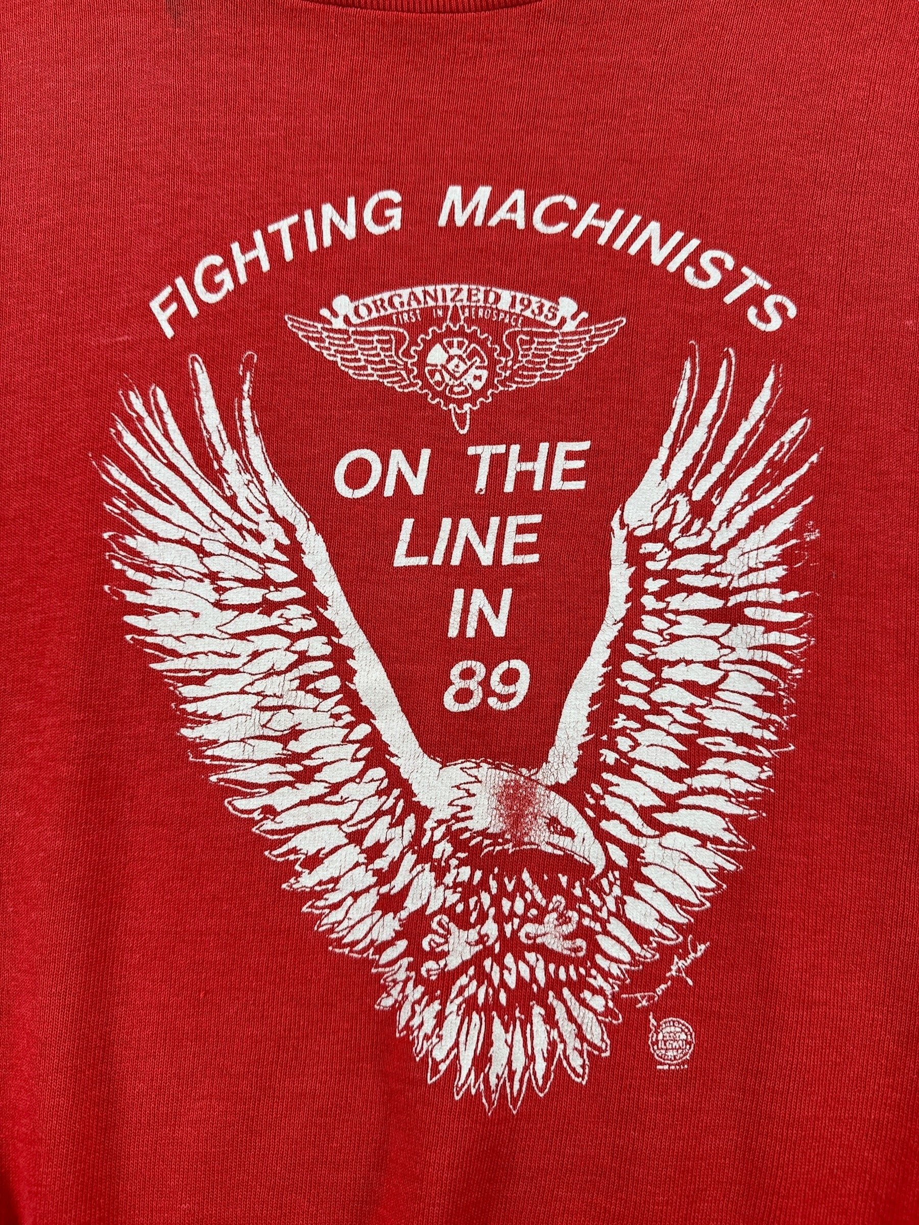 Graphic of Vintage Faded 1989 Fighting Machinists Crewneck SZ M