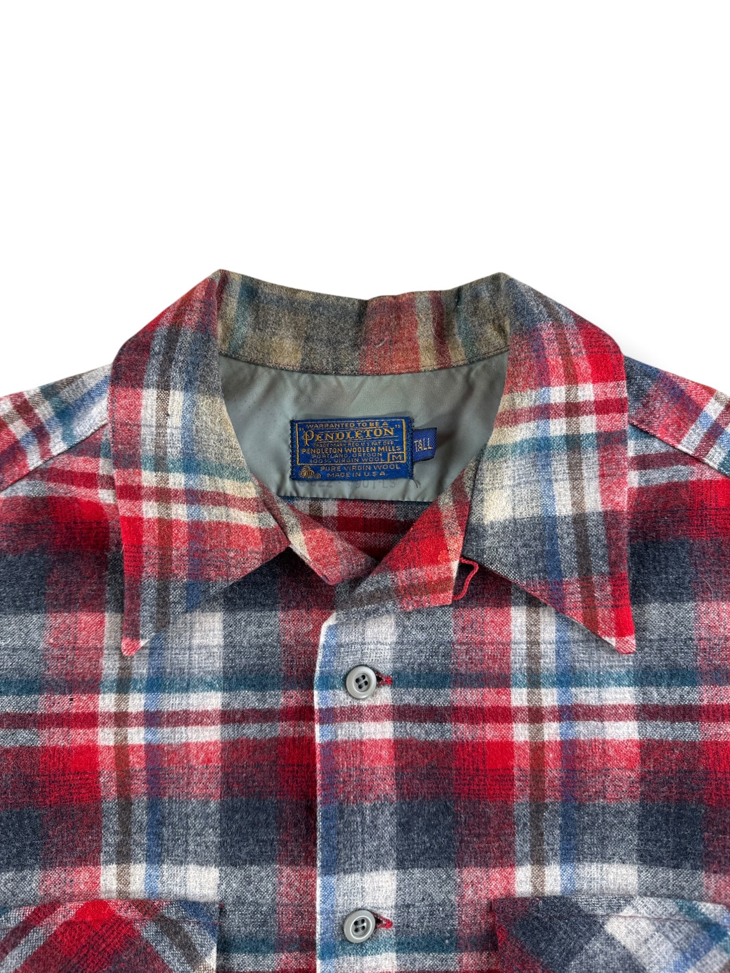 Collar on Vintage Pendleton Red & Blue Board Shirt SZ M