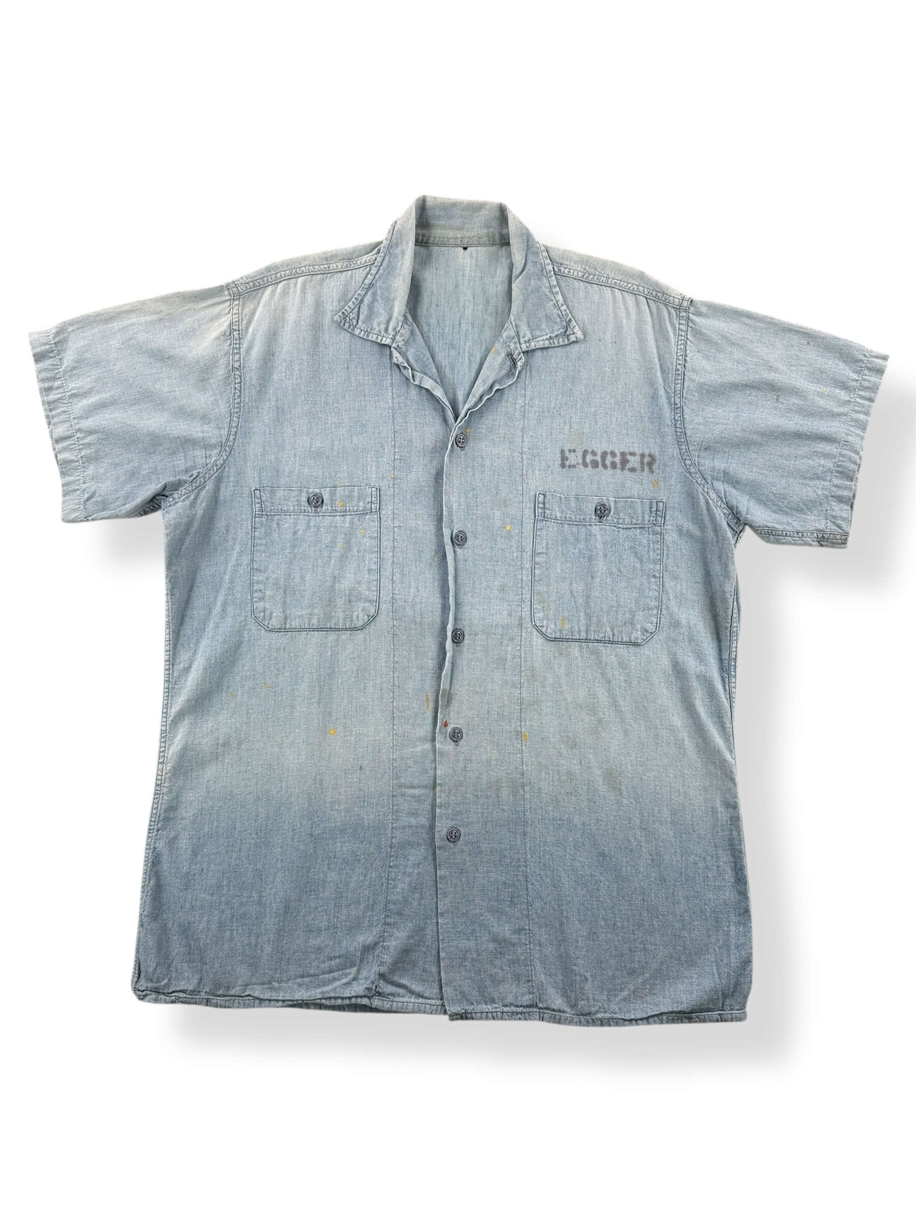 Front of Vintage Stenciled Military Chambray Shirt SZ L